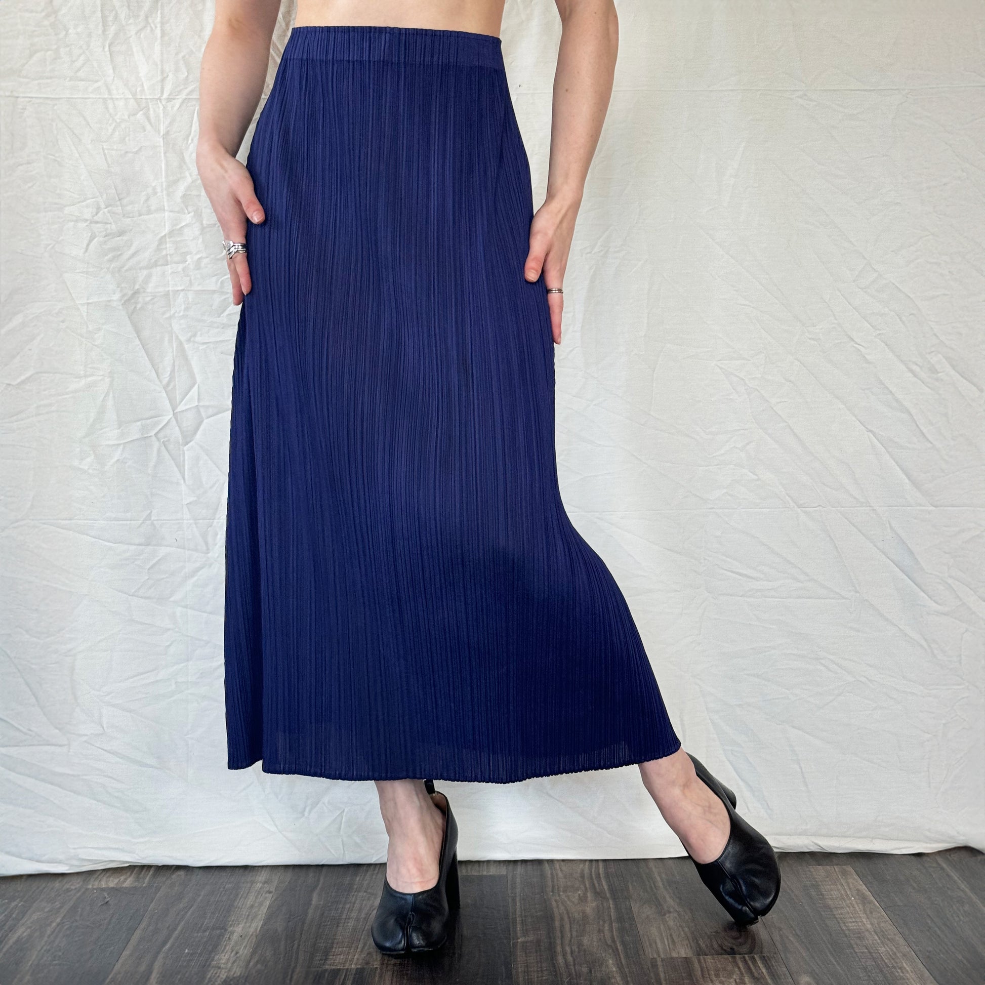 Issey Miyake Pleats Please Navy A-Line Skirt  Icarus Vintage