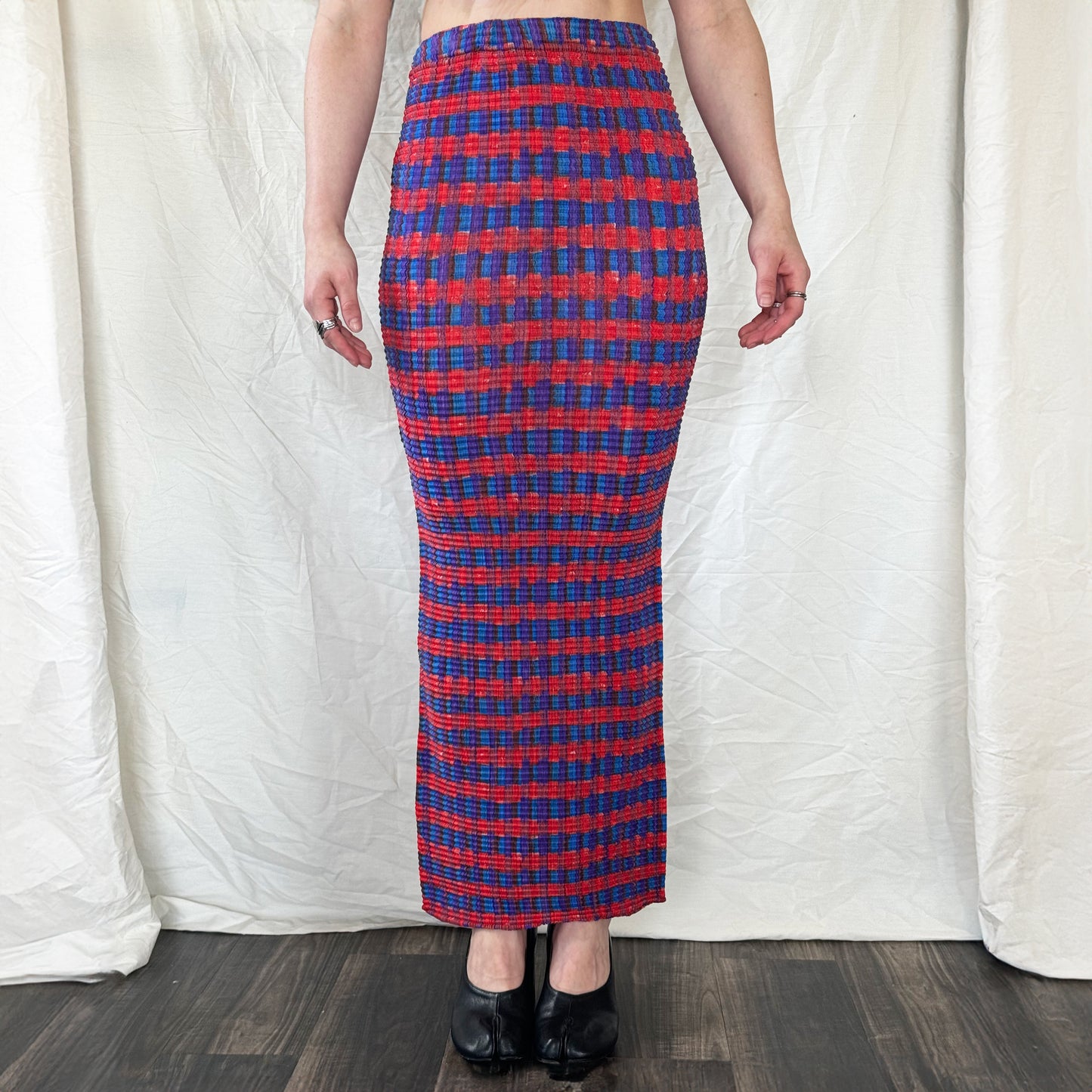 Issey Miyake Pleated Plaid Maxi Skirt  Icarus Vintage