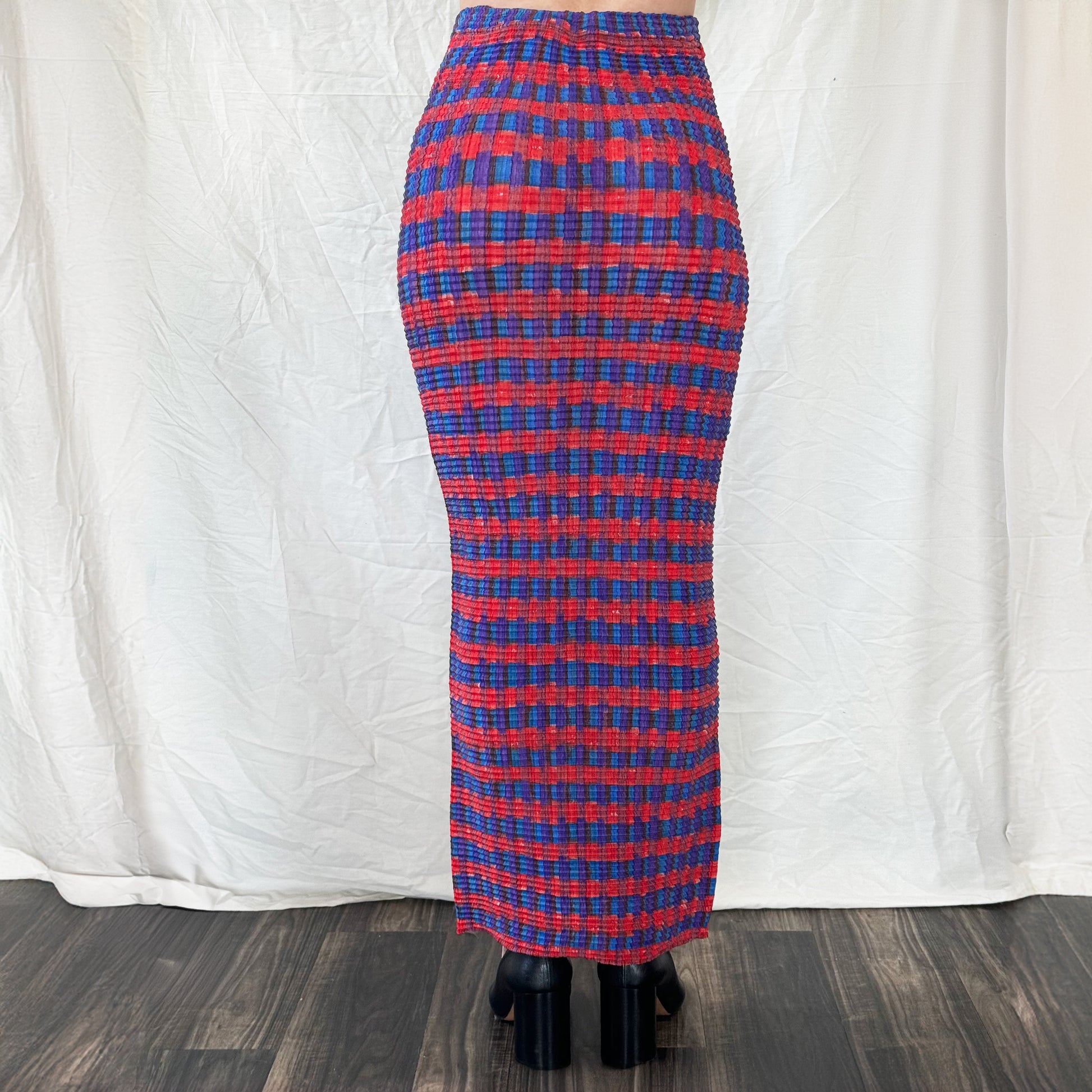 Issey Miyake Pleated Plaid Maxi Skirt  Icarus Vintage