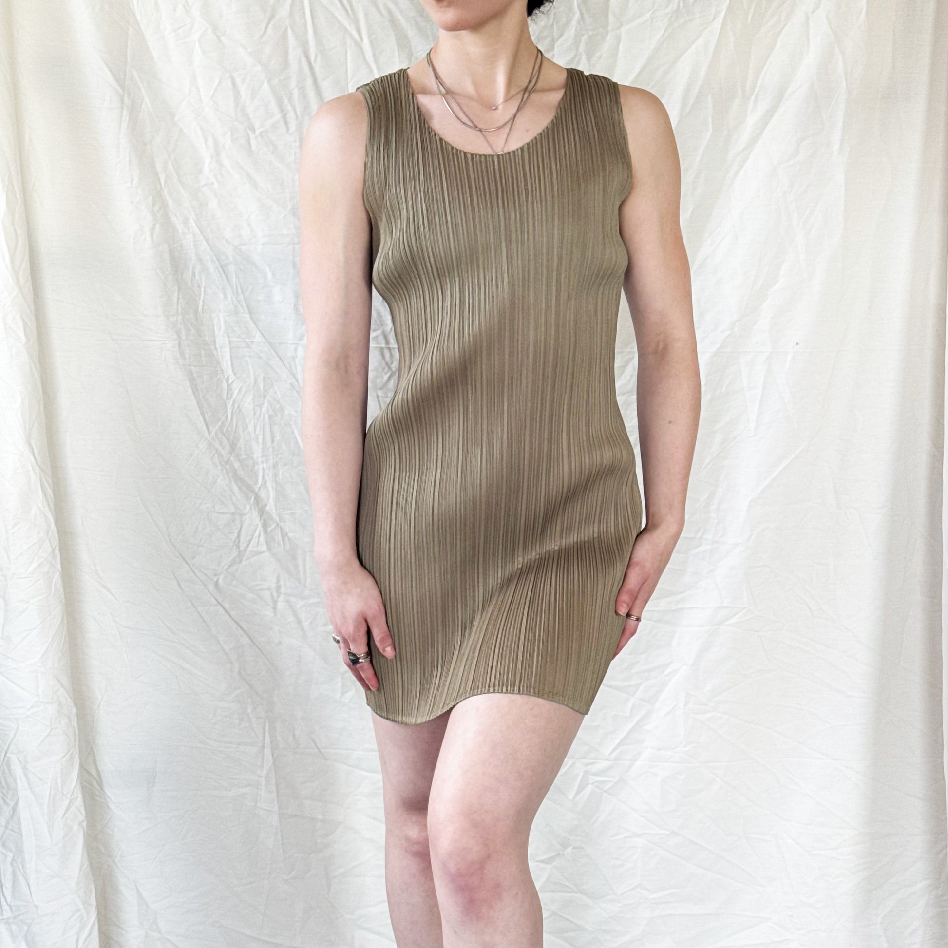 Issey Miyake Pleats Pleats Khaki Tank Dress  Icarus Vintage