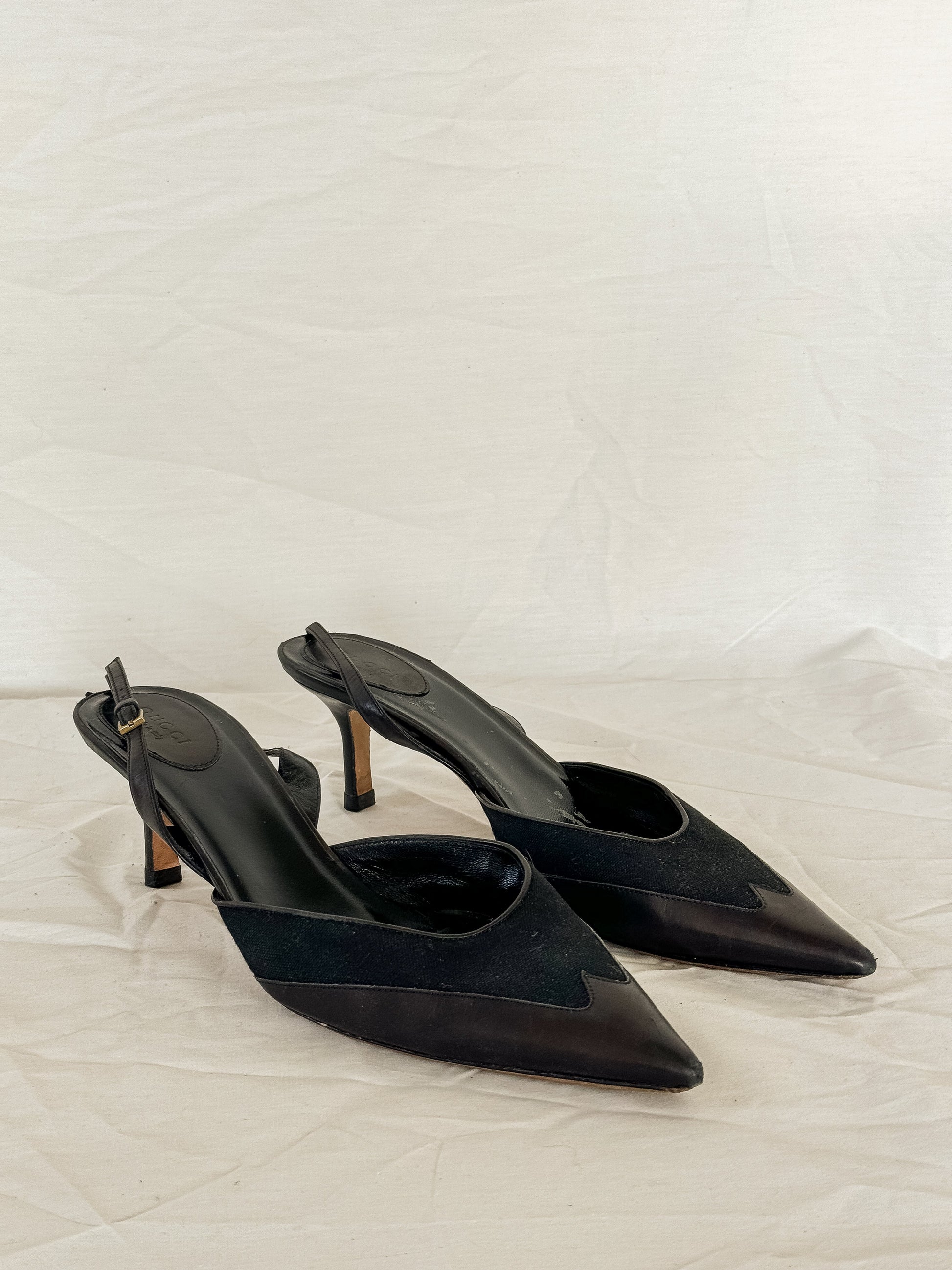 Gucci Black Kitten Heel Slingbacks  Icarus Vintage