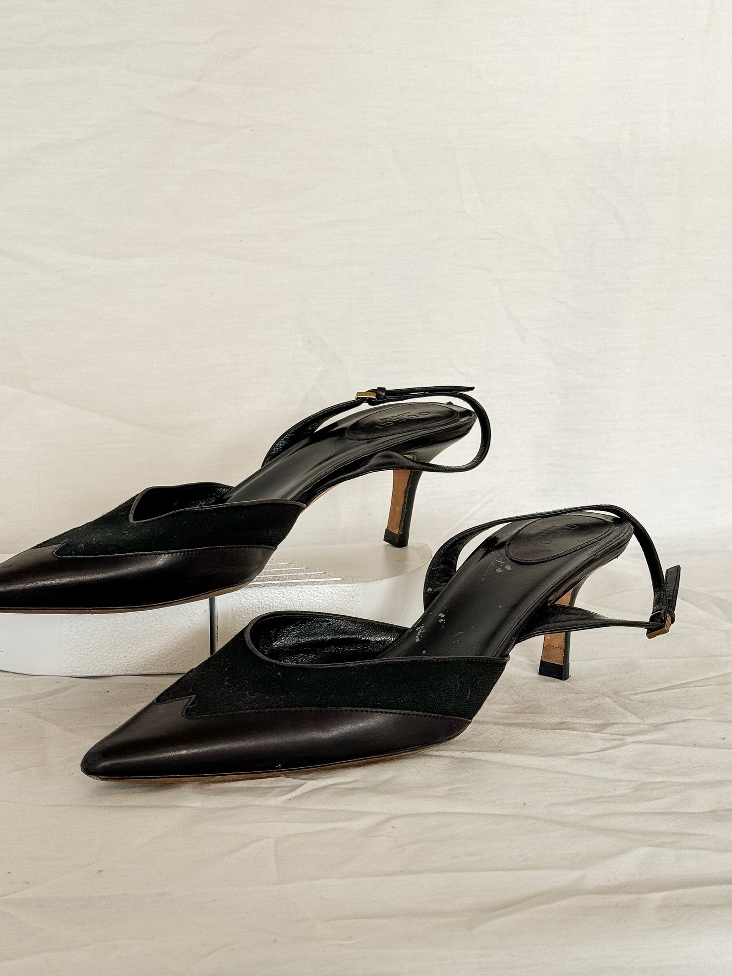 Gucci Black Kitten Heel Slingbacks  Icarus Vintage