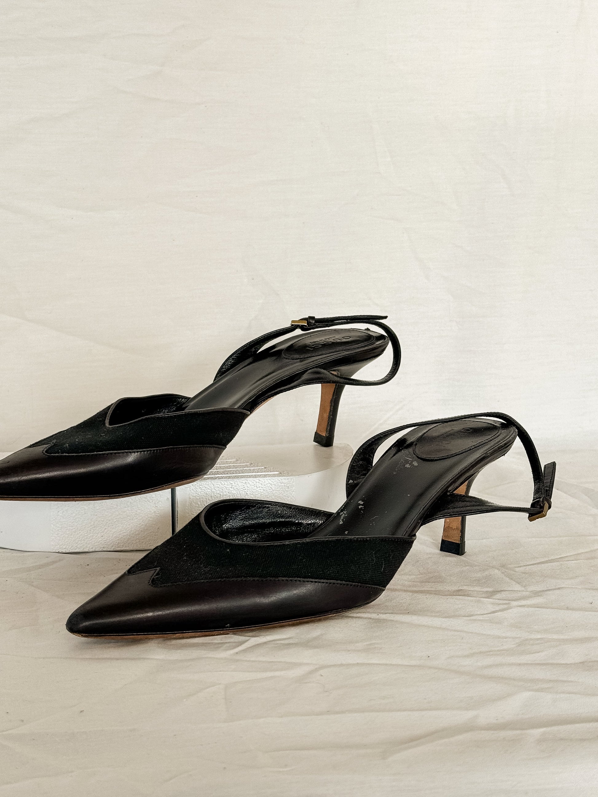 Gucci Black Kitten Heel Slingbacks  Icarus Vintage