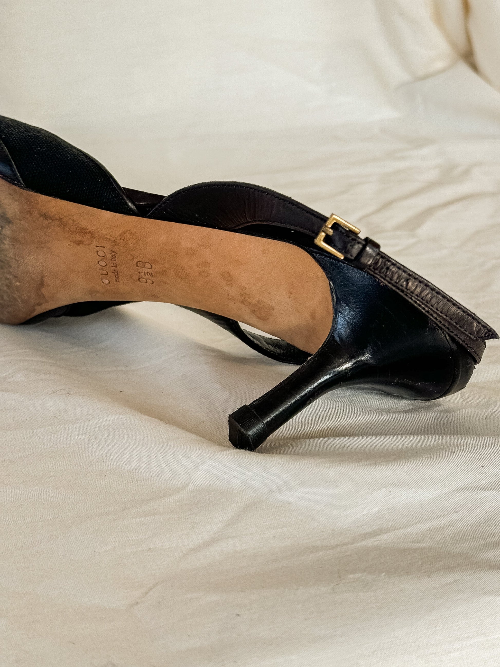 Gucci Black Kitten Heel Slingbacks  Icarus Vintage