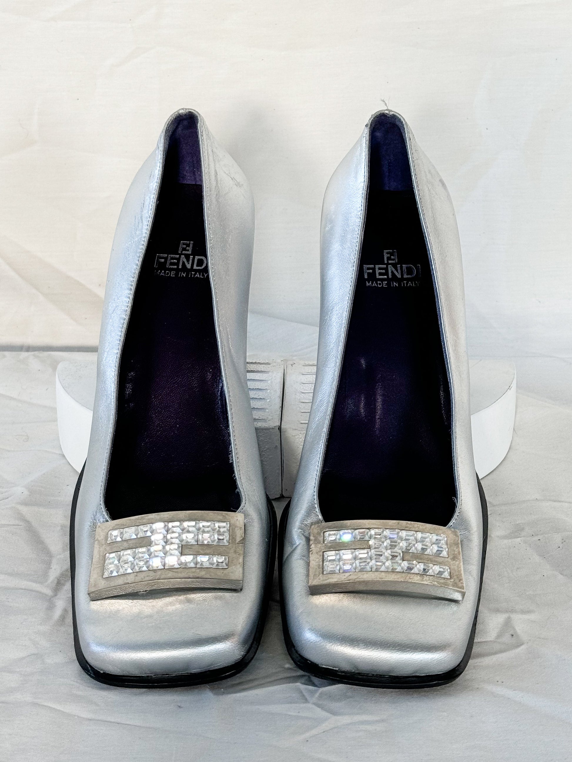 Fendi Silver 'FF' Crystal Pumps  Icarus Vintage