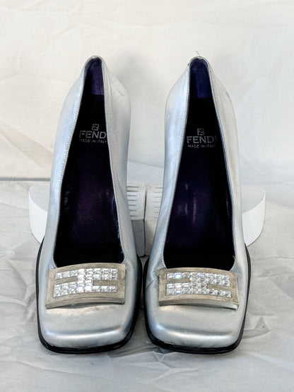 Fendi Silver 'FF' Crystal Pumps  Icarus Vintage
