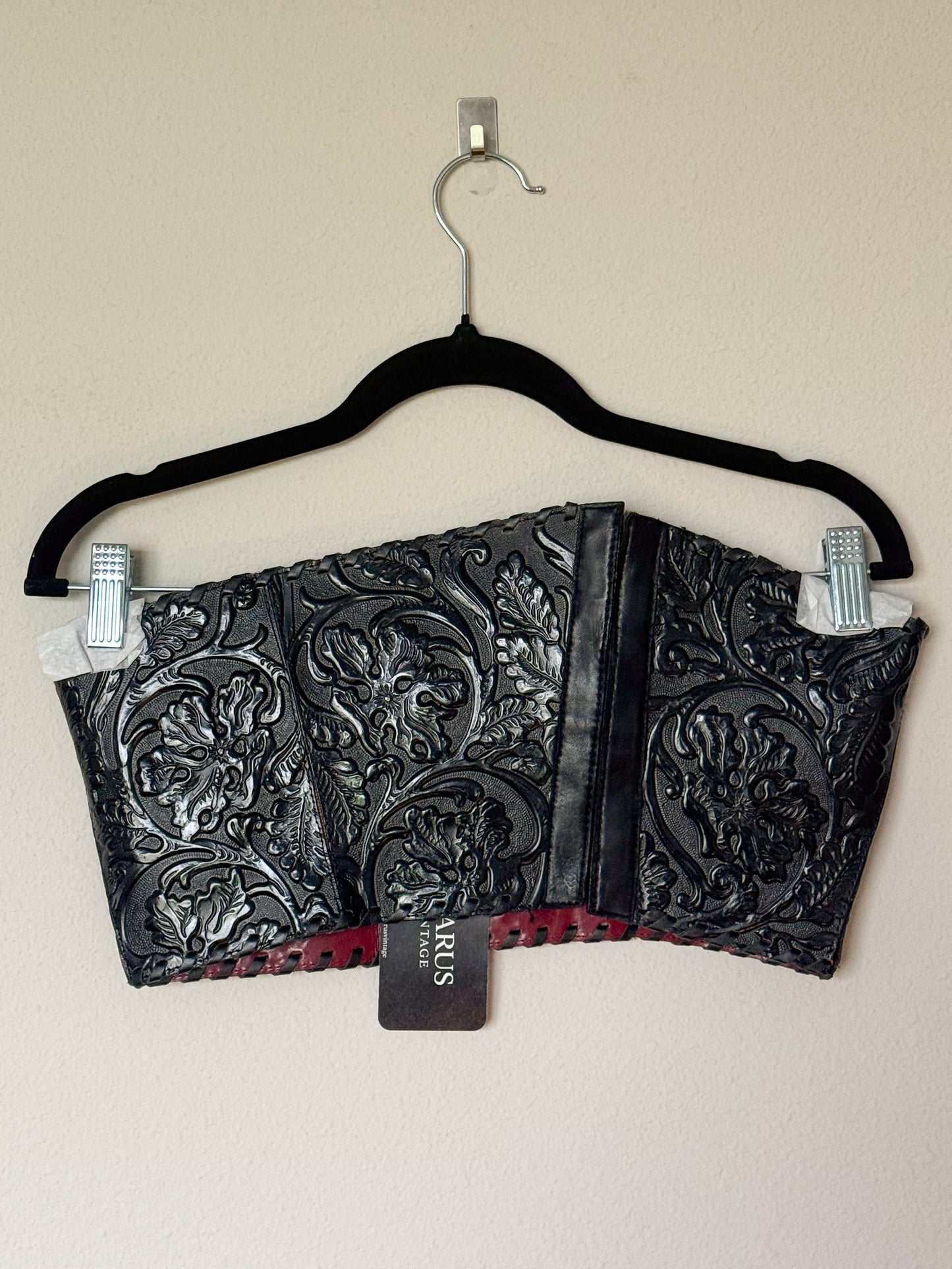 Kenzo Black Embossed Leather Bustier  Icarus Vintage
