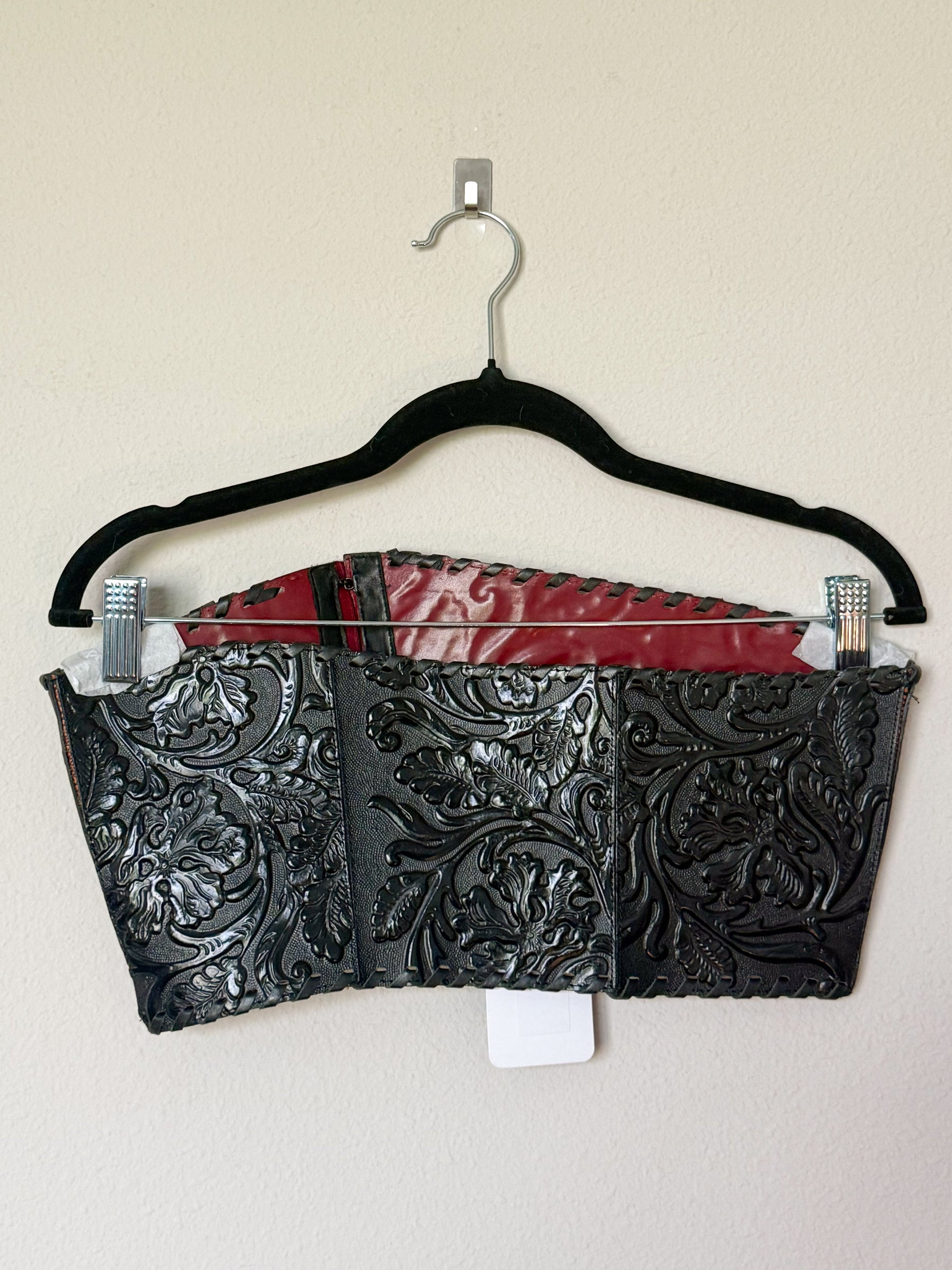Kenzo Black Embossed Leather Bustier  Icarus Vintage