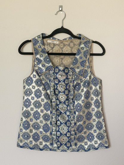 Prada Spring 2002 Navy and Gold Brocade Top  Icarus Vintage