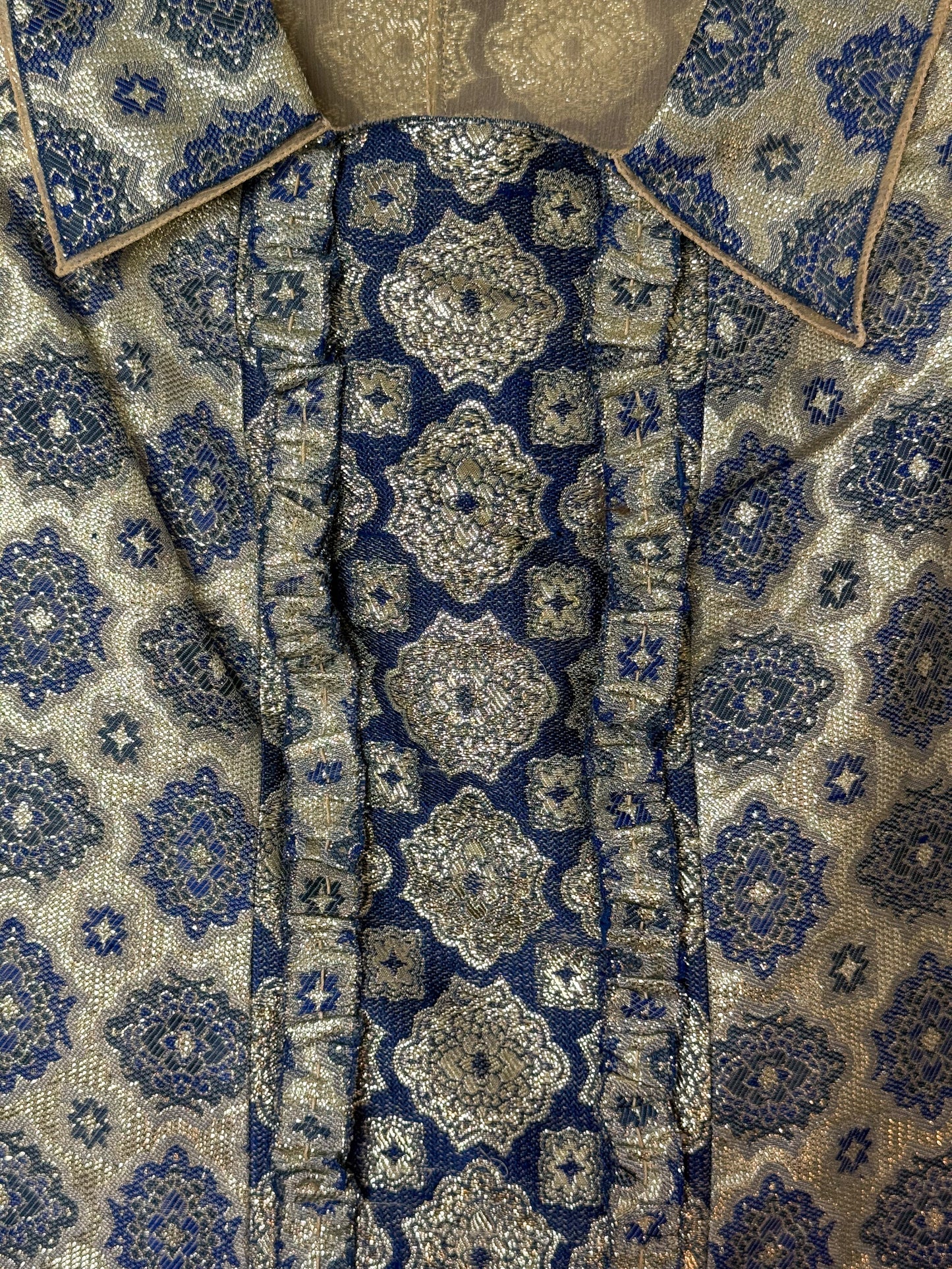 Prada Spring 2002 Navy and Gold Brocade Top  Icarus Vintage