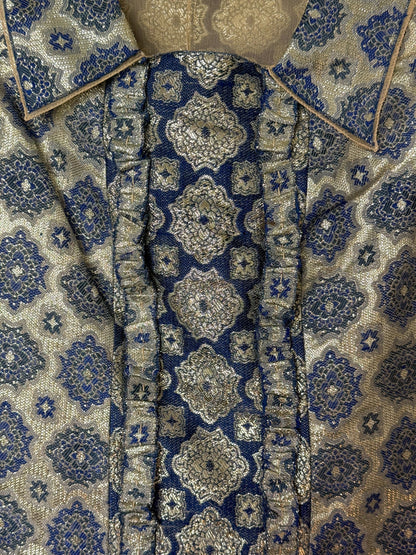 Prada Spring 2002 Navy and Gold Brocade Top  Icarus Vintage