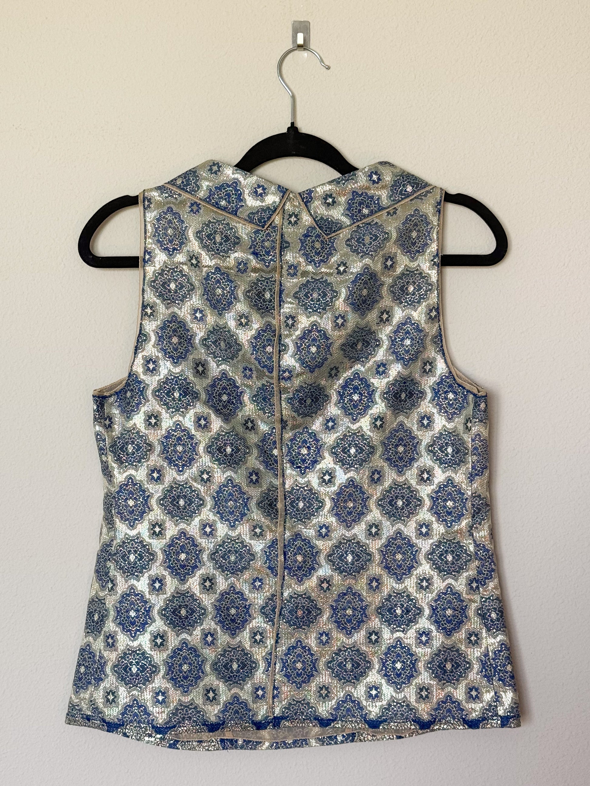 Prada Spring 2002 Navy and Gold Brocade Top  Icarus Vintage