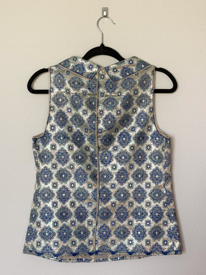 Prada Spring 2002 Navy and Gold Brocade Top  Icarus Vintage
