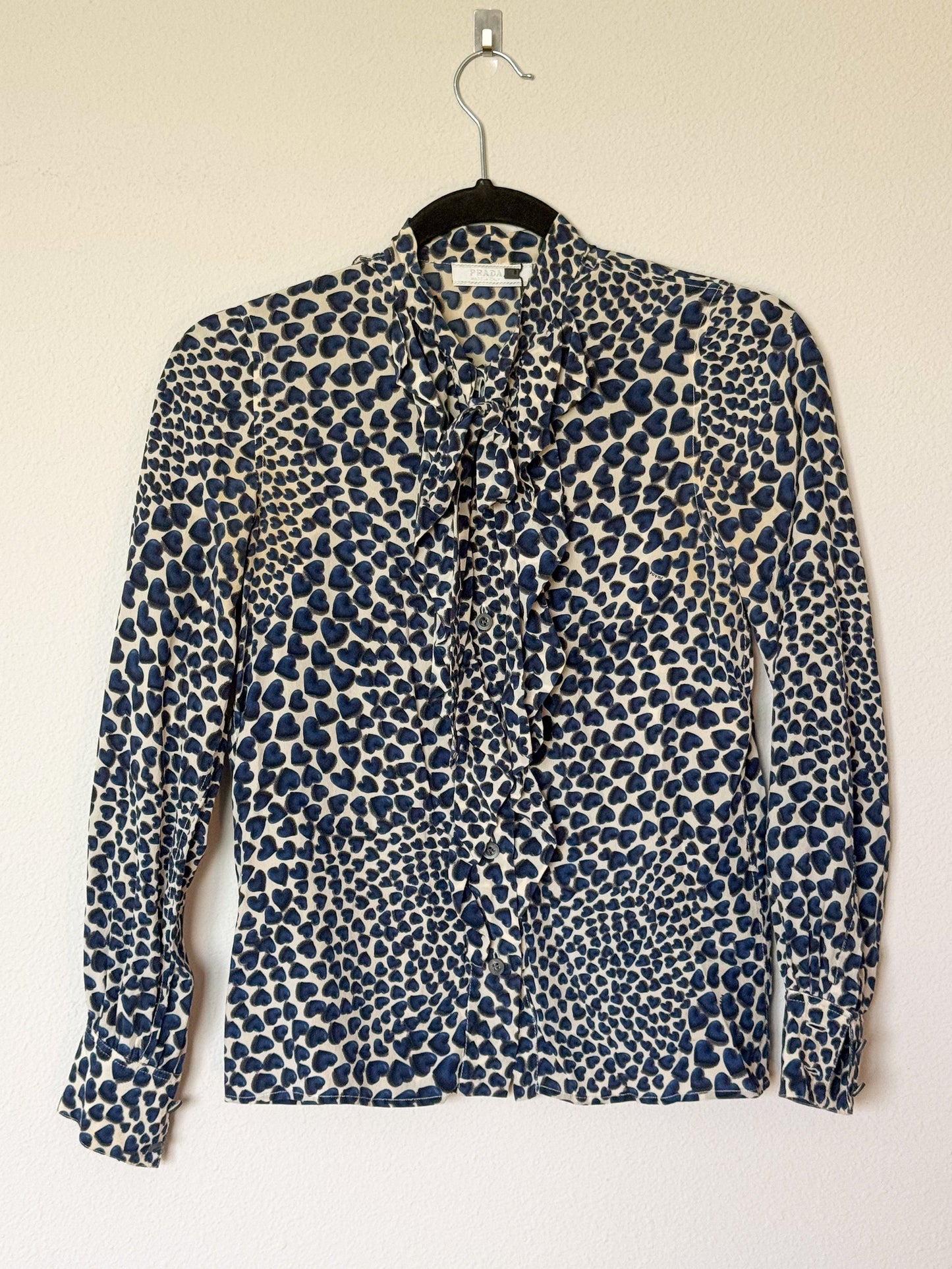 Prada Spring 2000 Runway Heart Print Silk Blouse  Icarus Vintage