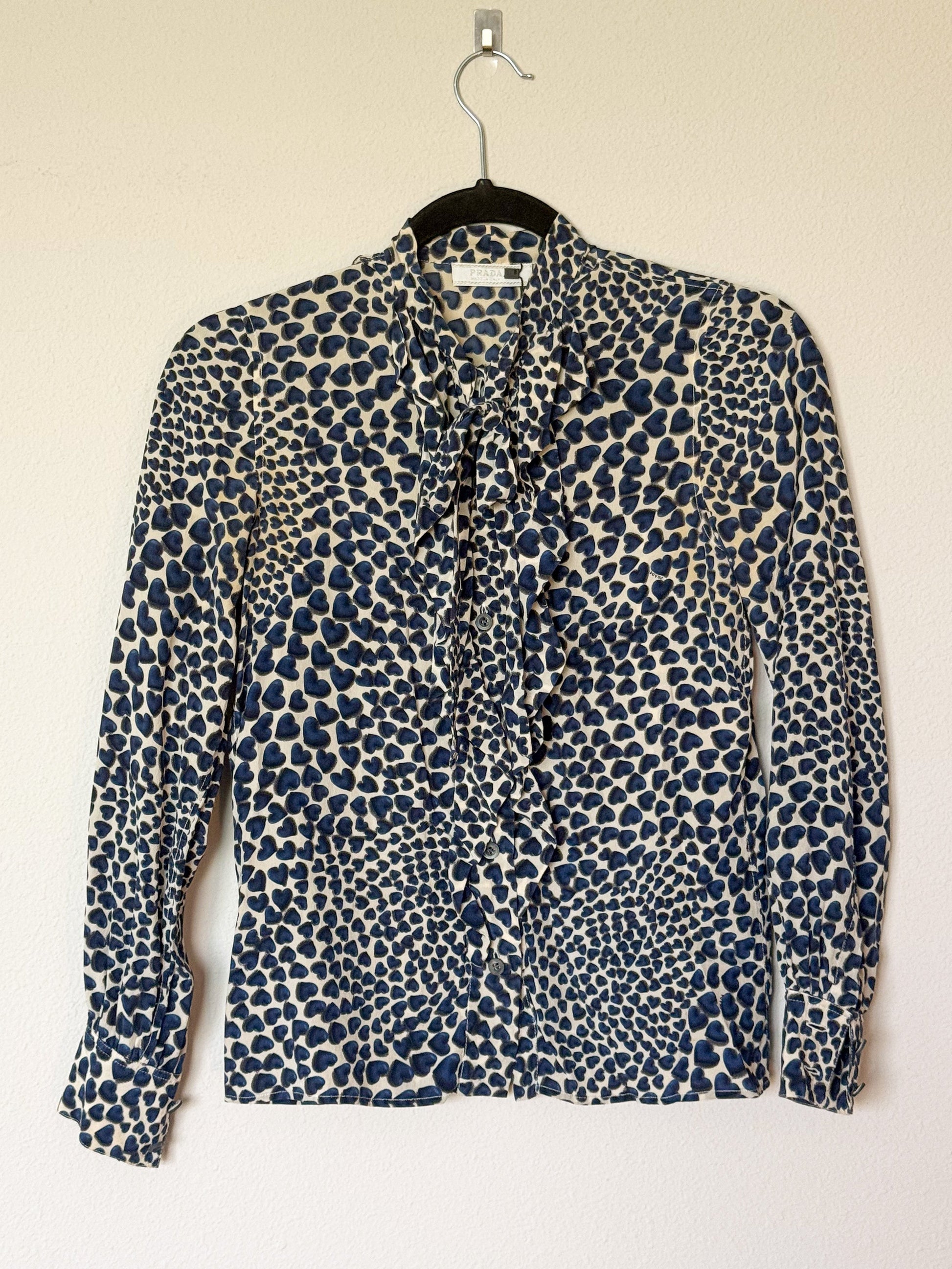 Prada Spring 2000 Runway Heart Print Silk Blouse  Icarus Vintage