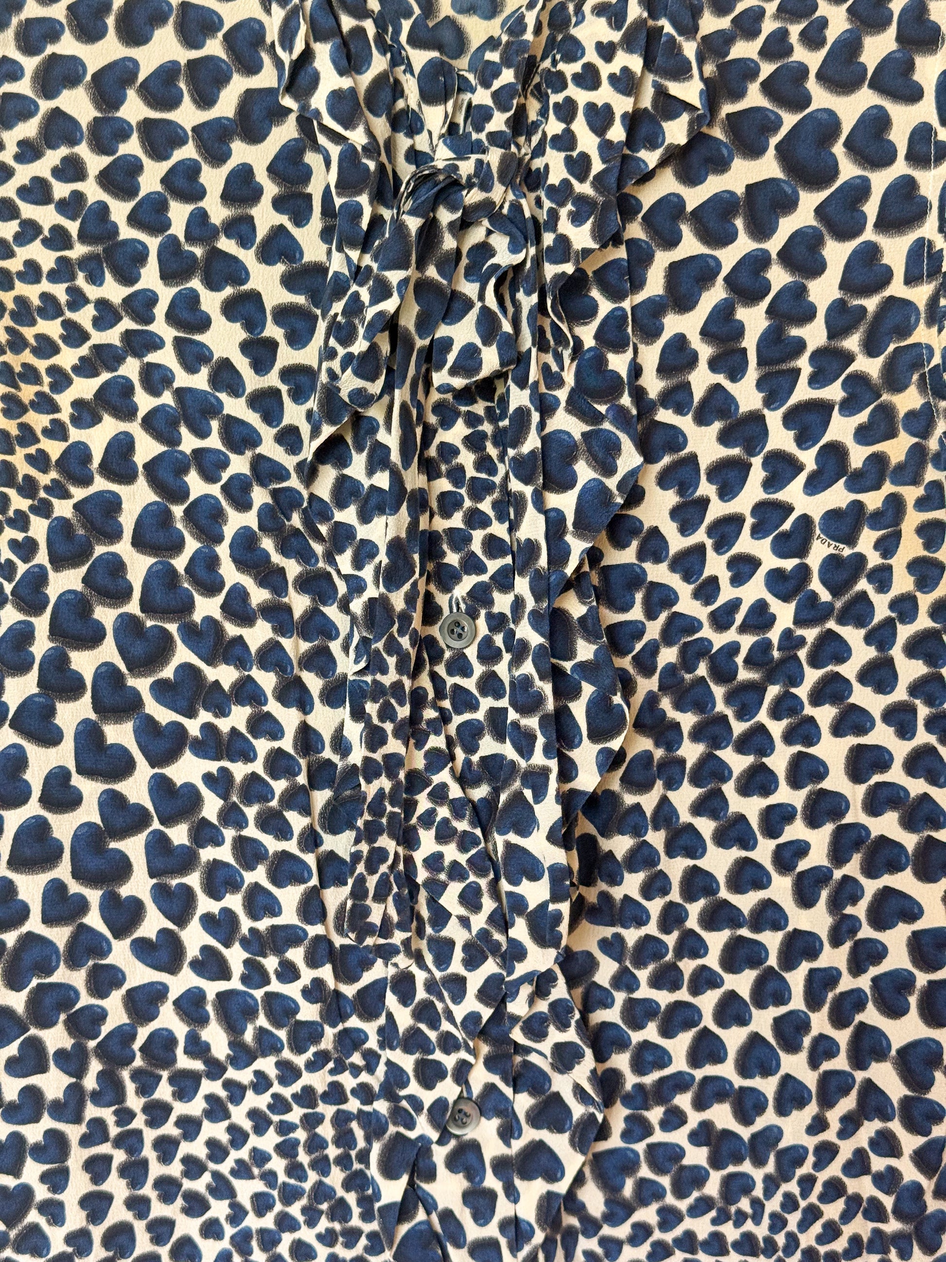 Prada Spring 2000 Runway Heart Print Silk Blouse  Icarus Vintage