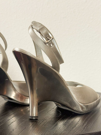 Prada Spring 1998 Silver Chrome Heeled Sandals  Icarus Vintage