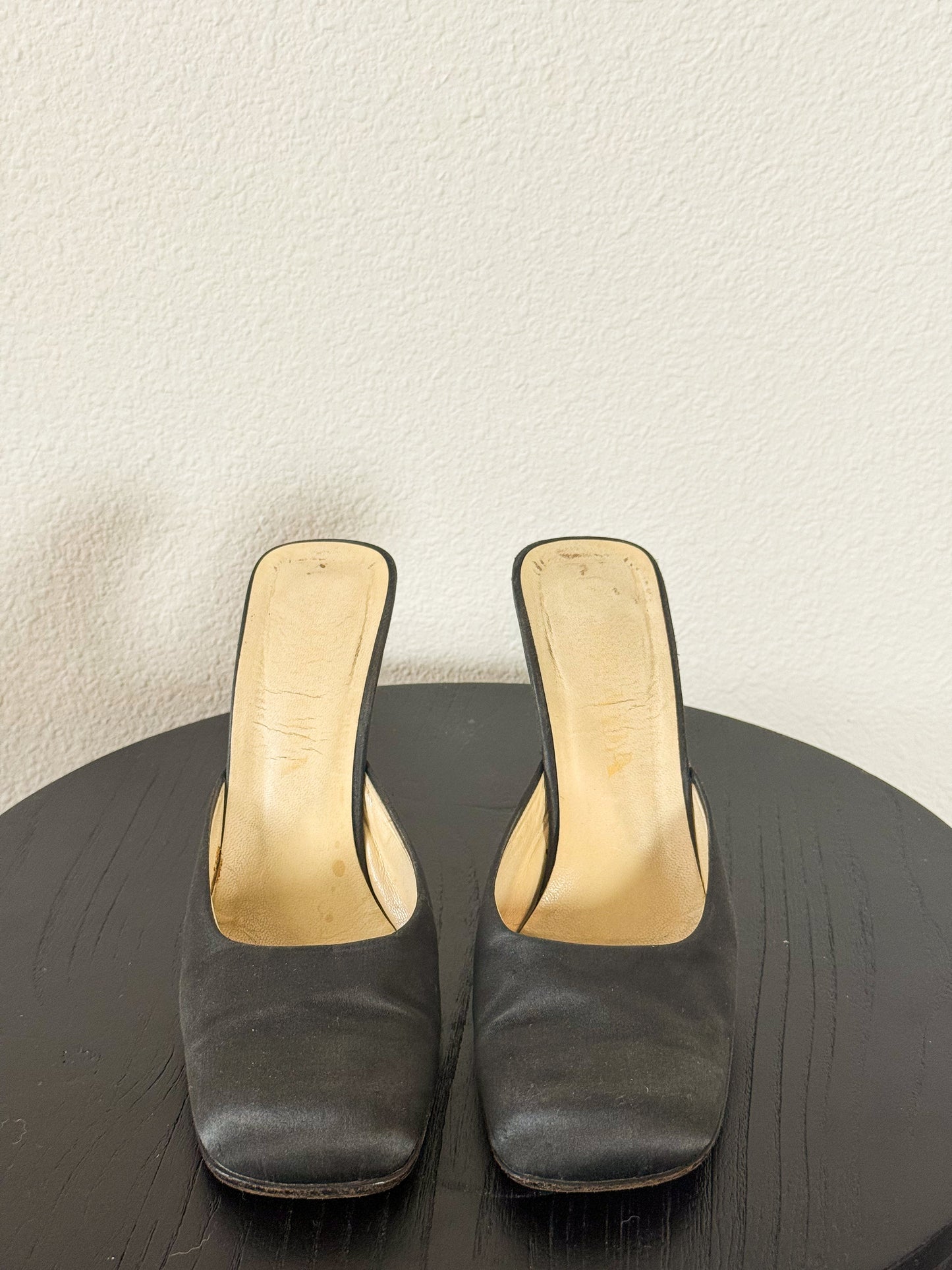 Prada Fall 1999 Black Satin Mules  Icarus Vintage