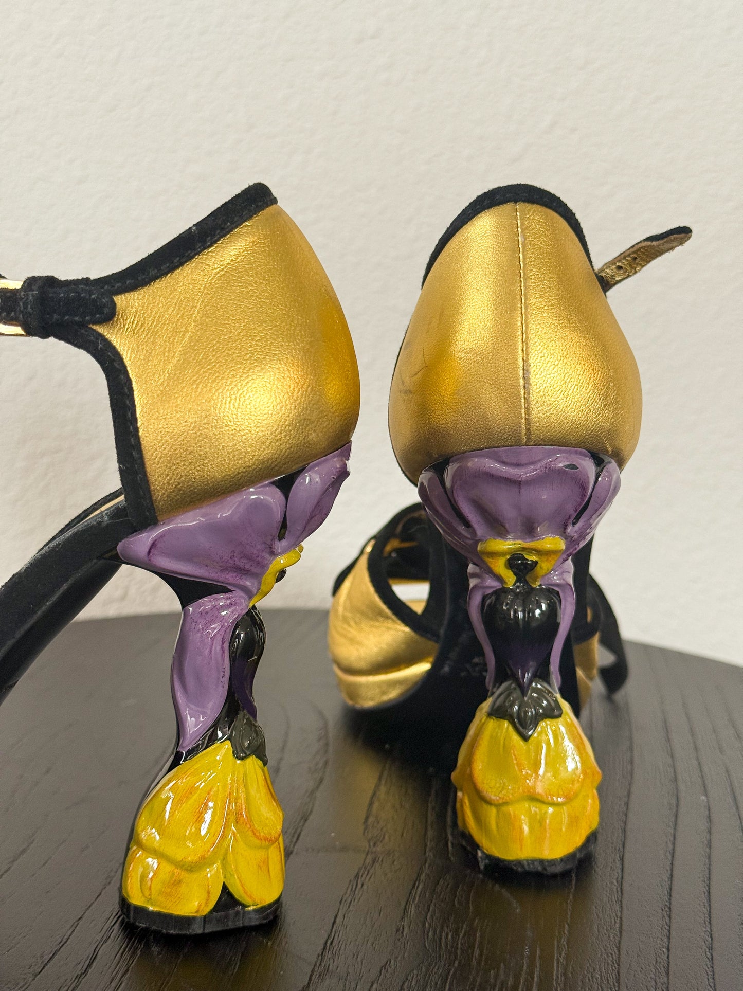 Prada Spring 2008 Gold and Black Orchid Fairy Heels  Icarus Vintage