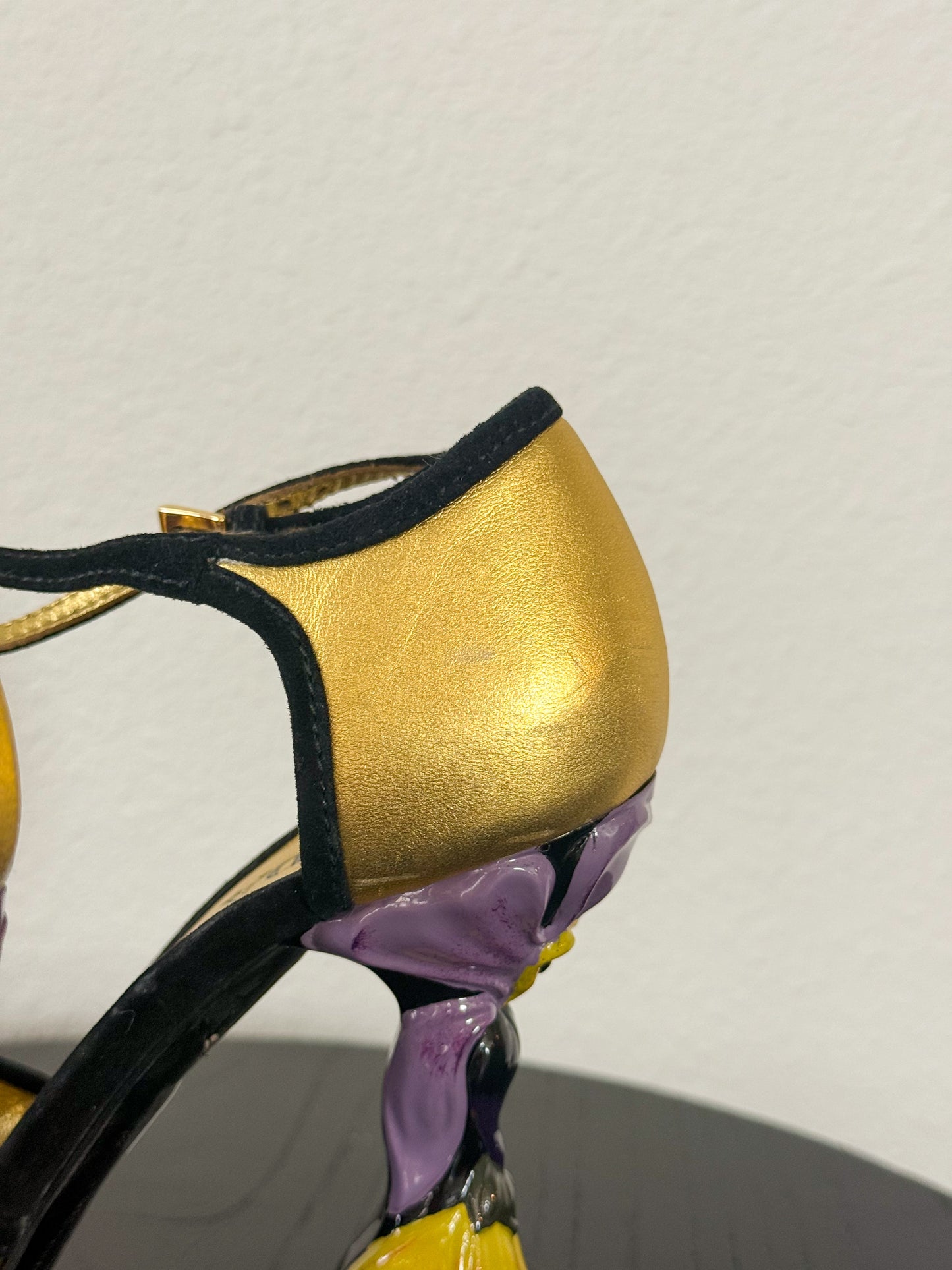 Prada Spring 2008 Gold and Black Orchid Fairy Heels  Icarus Vintage