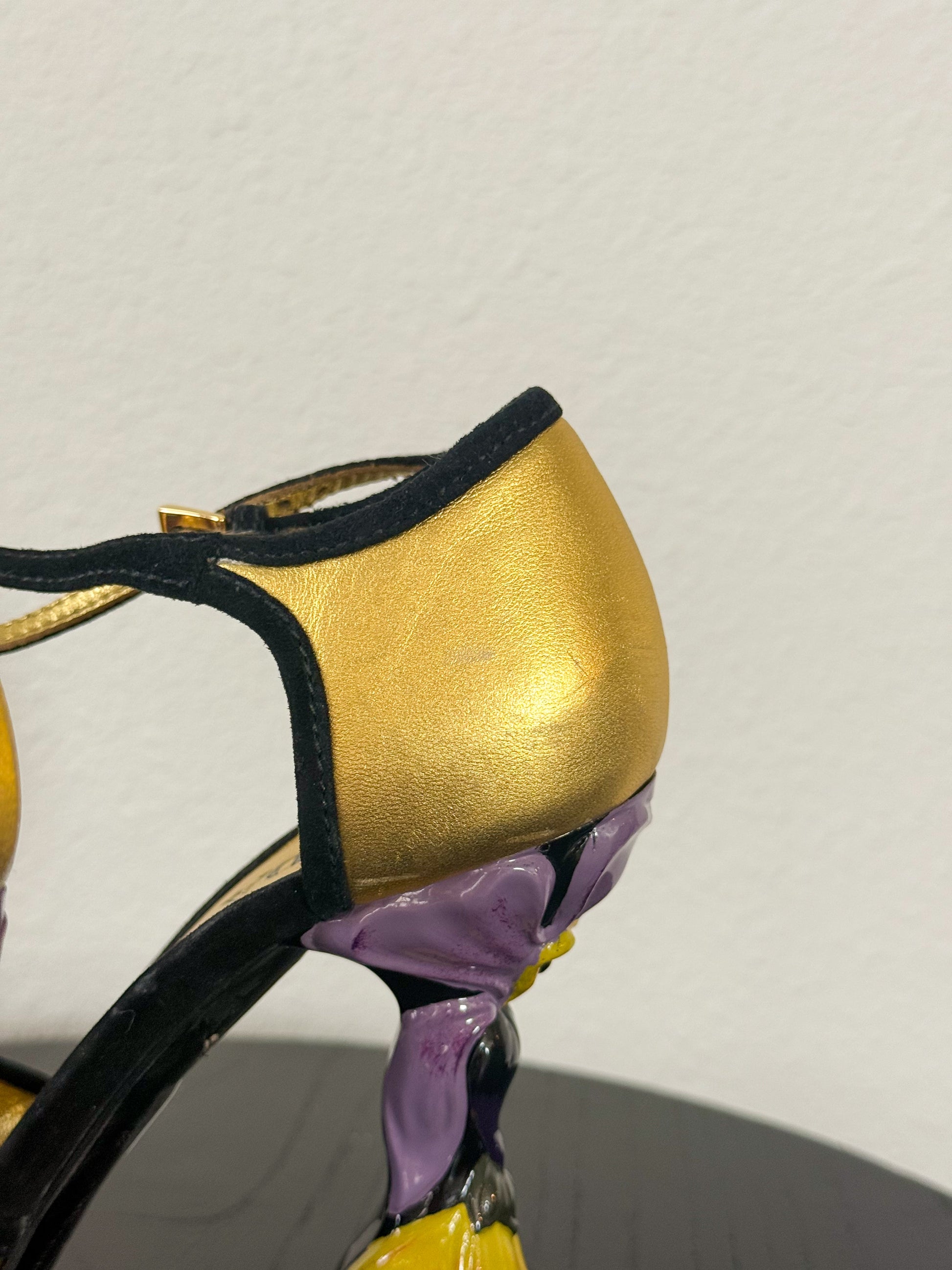 Prada Spring 2008 Gold and Black Orchid Fairy Heels  Icarus Vintage
