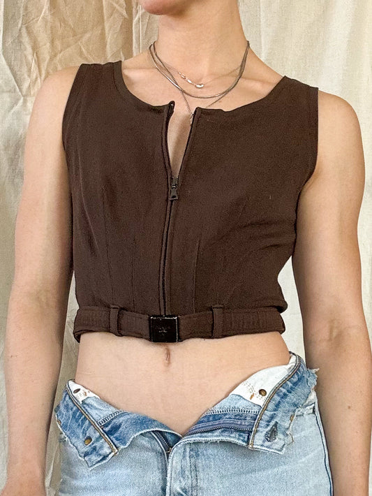 Prada Spring 1995 Brown Cropped Vest  Icarus Vintage