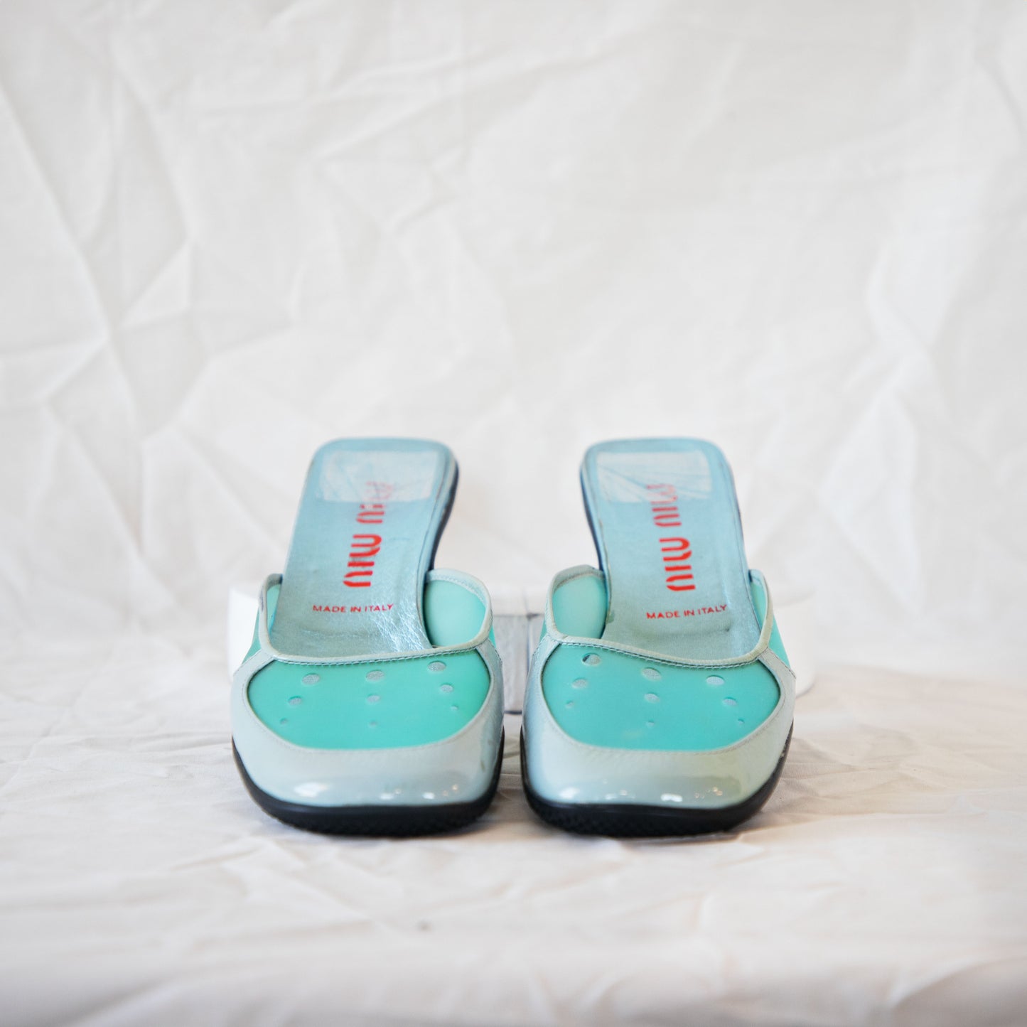 Miu Miu 1999 Baby Blue Kitten Heel Mules  Icarus Vintage