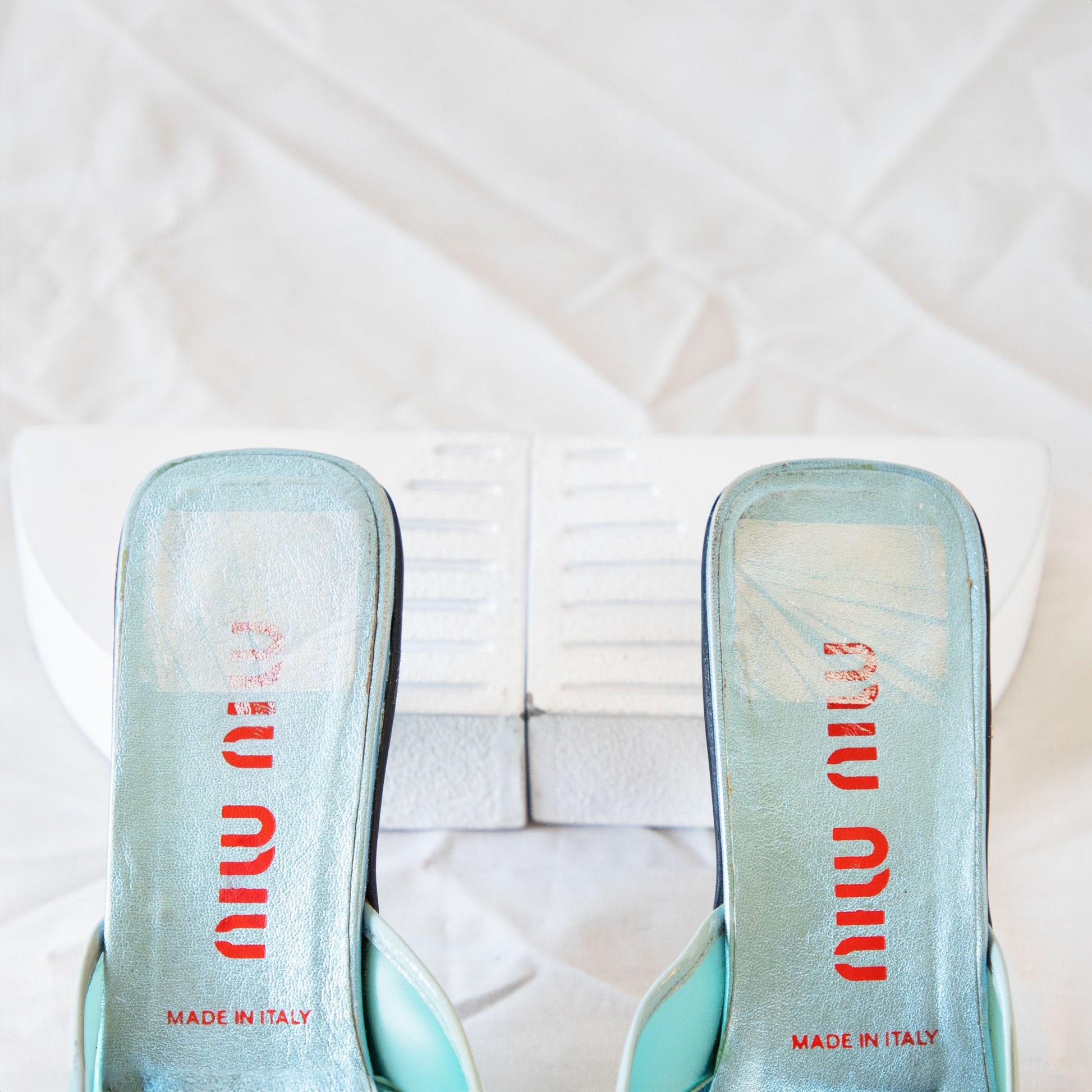 Miu Miu 1999 Baby Blue Kitten Heel Mules  Icarus Vintage