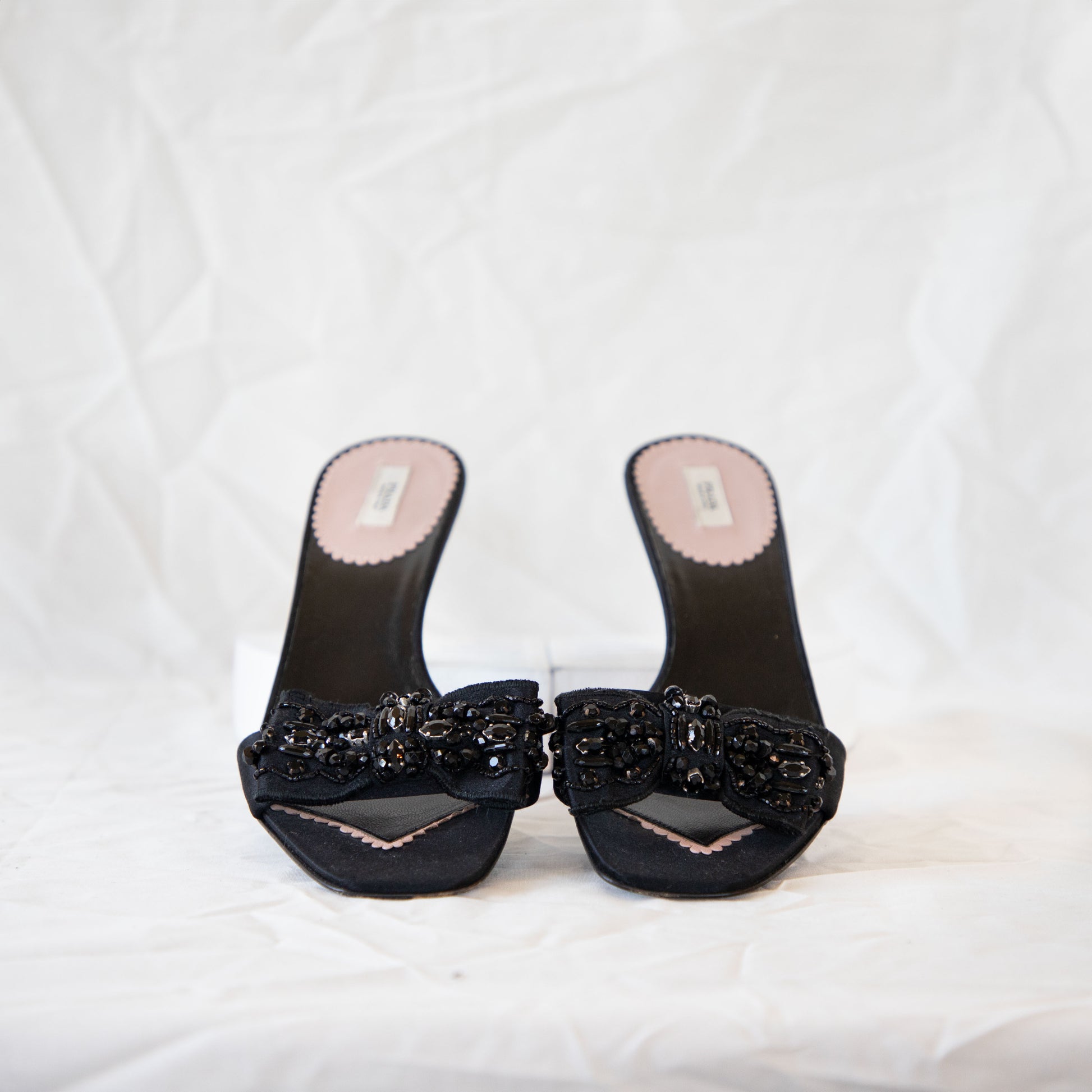 Prada 2000's Black Beaded Kitten Heels  Icarus Vintage