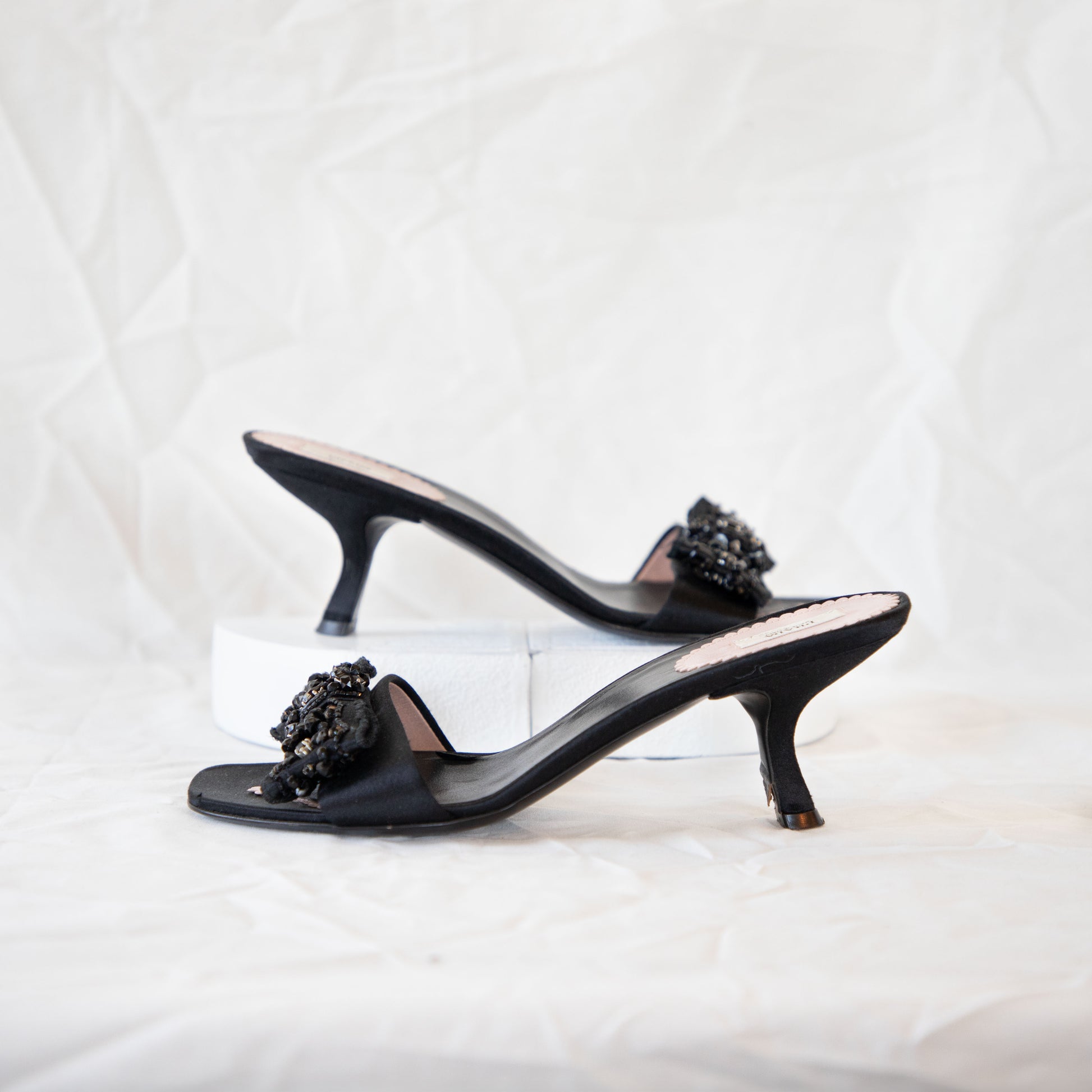 Prada 2000's Black Beaded Kitten Heels  Icarus Vintage