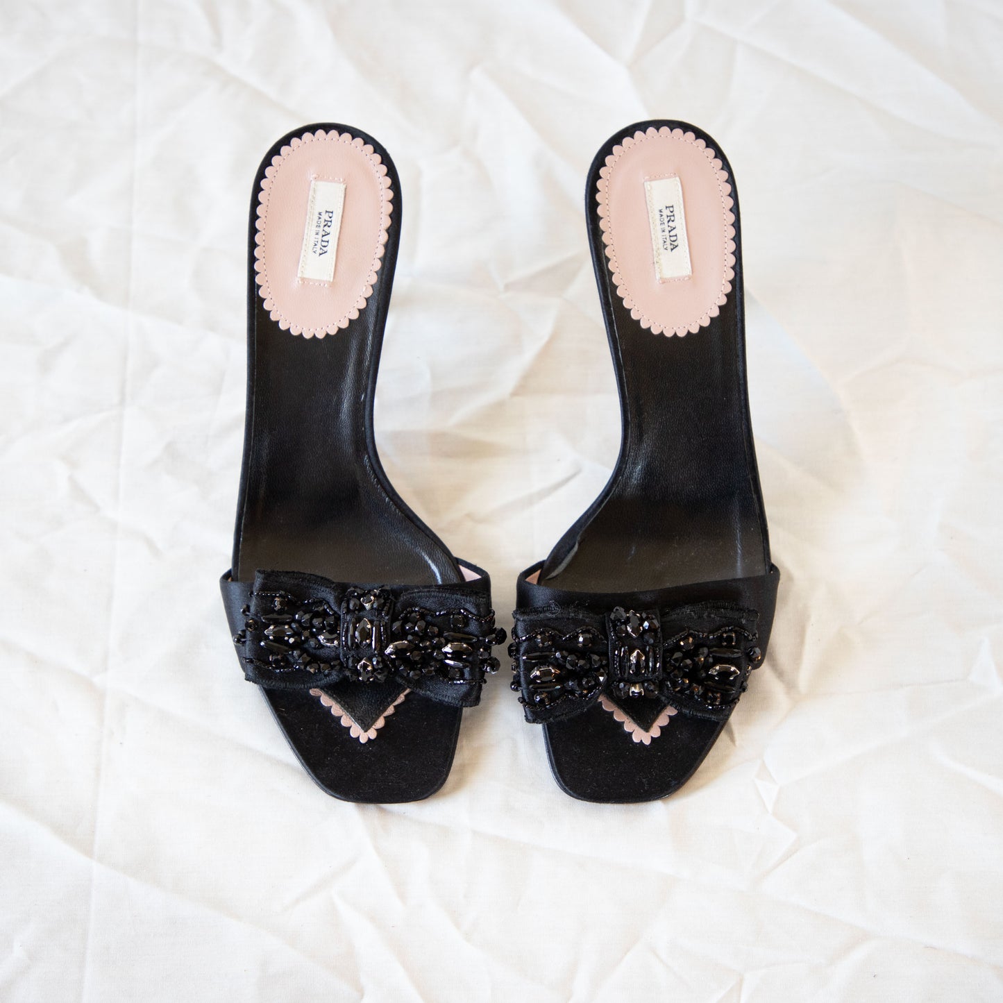 Prada 2000's Black Beaded Kitten Heels  Icarus Vintage