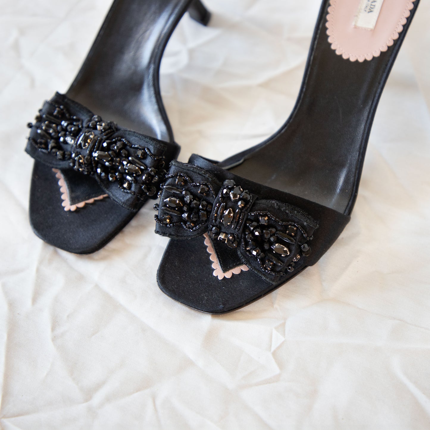 Prada 2000's Black Beaded Kitten Heels  Icarus Vintage