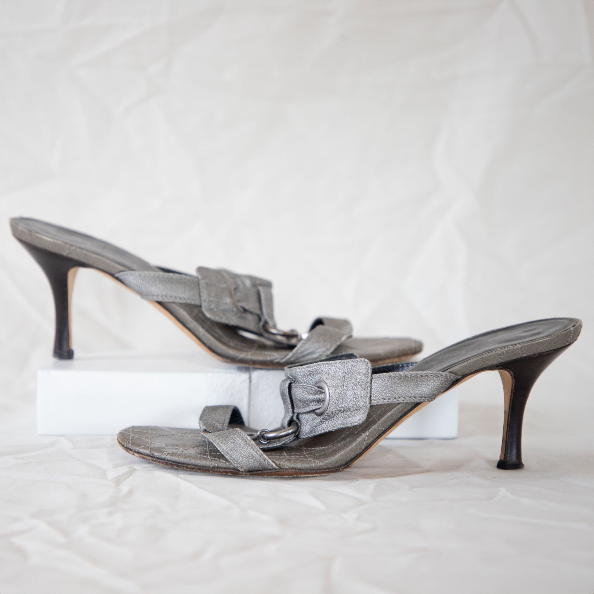 Dior 2000's Silver Cannage Heels  Icarus Vintage