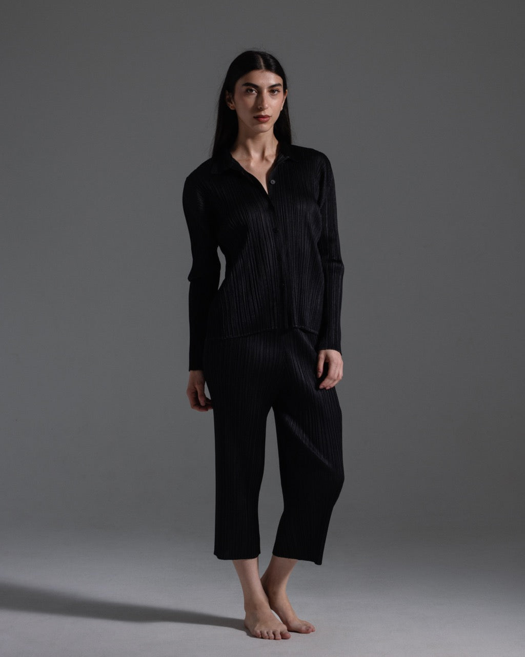 Pleats Please Black Collared Shirt  Icarus Vintage