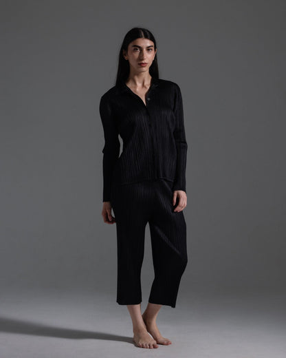 Pleats Please Black Collared Shirt  Icarus Vintage