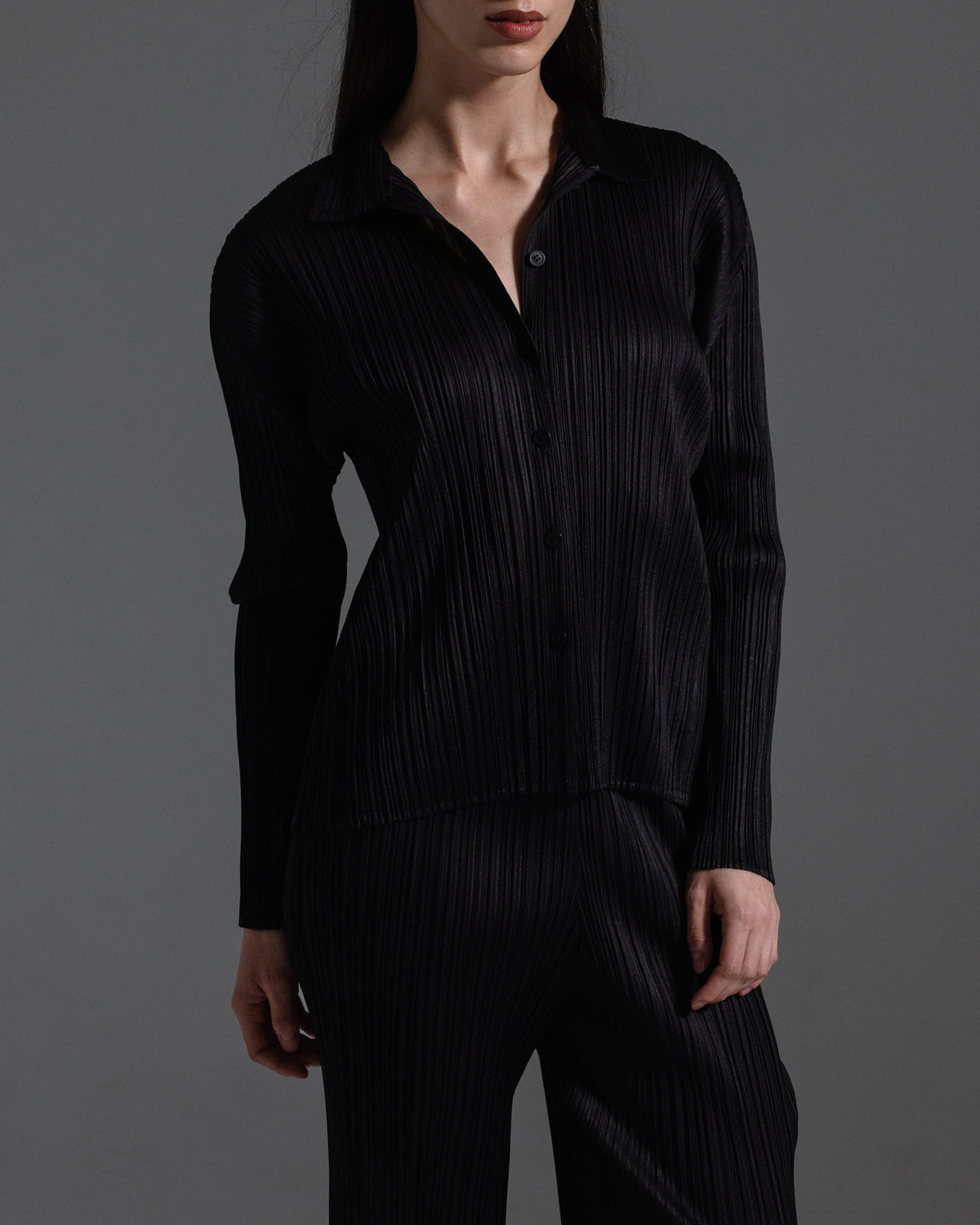 Pleats Please Black Collared Shirt  Icarus Vintage