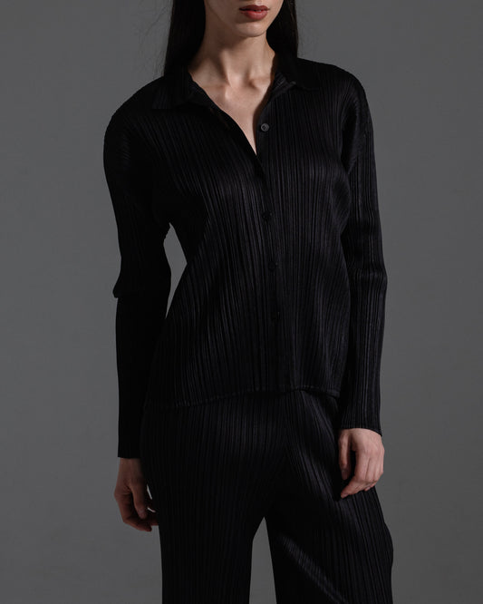 Pleats Please Black Collared Shirt  Icarus Vintage