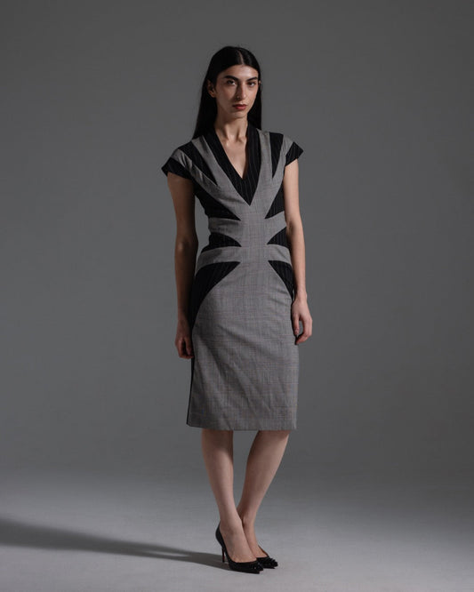 Alexander McQueen Spring 1998 Runway Pinstripe and Tweed Paneled Dress  Icarus Vintage