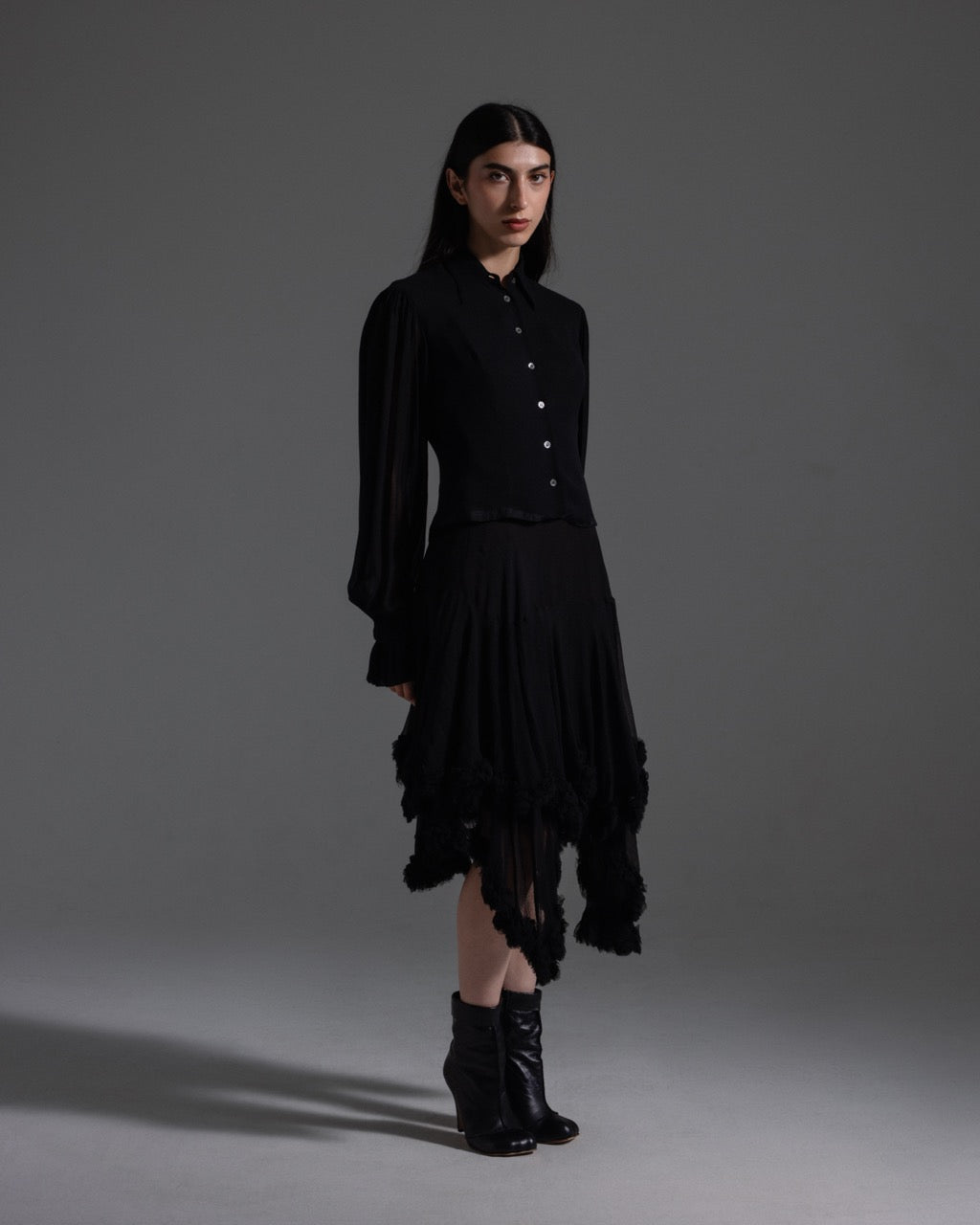 Dolce & Gabbana Spring 1993 Black Button Up w/ Sheer Sleeves  Icarus Vintage