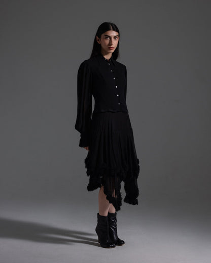 Dolce & Gabbana Spring 1993 Black Button Up w/ Sheer Sleeves  Icarus Vintage
