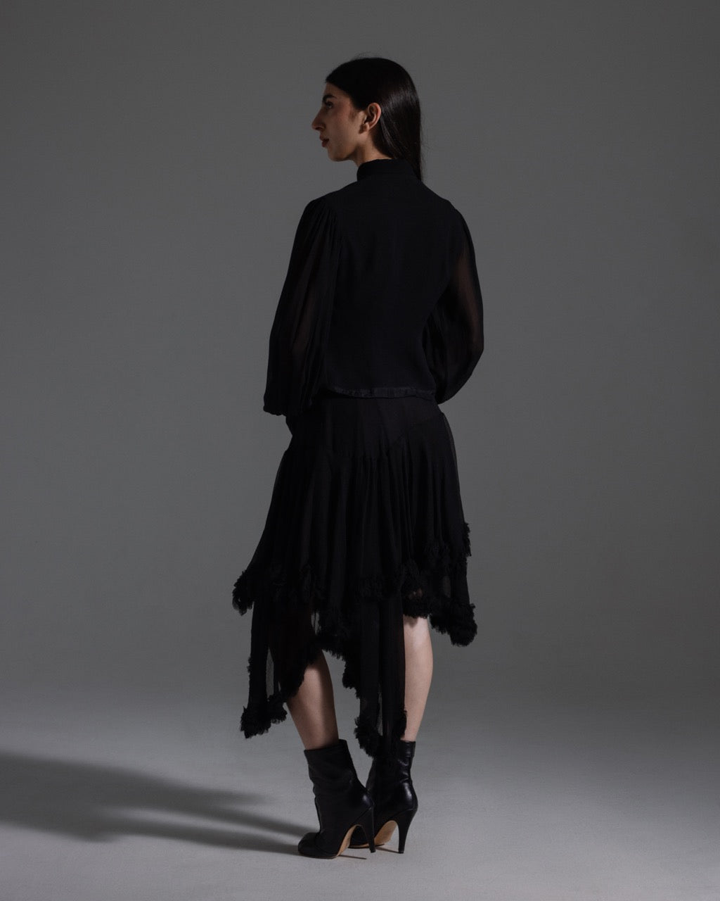 Dolce & Gabbana Spring 1993 Black Button Up w/ Sheer Sleeves  Icarus Vintage