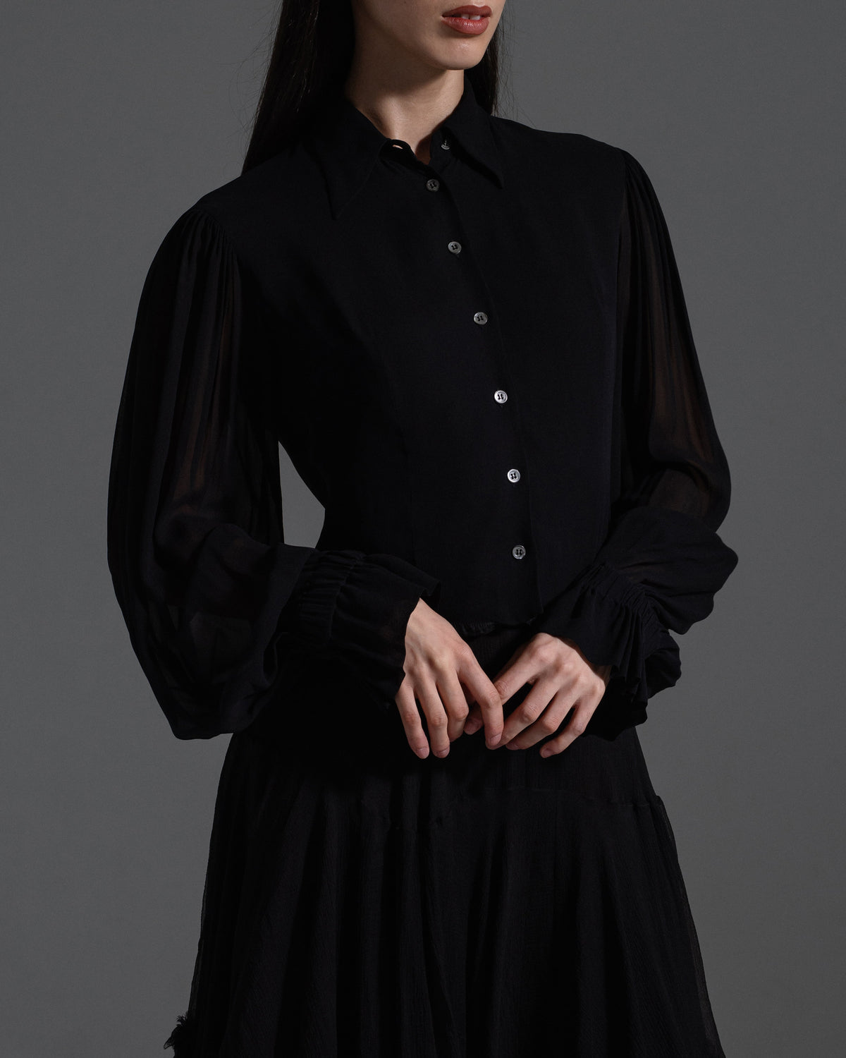 Dolce & Gabbana Spring 1993 Black Button Up w/ Sheer Sleeves  Icarus Vintage