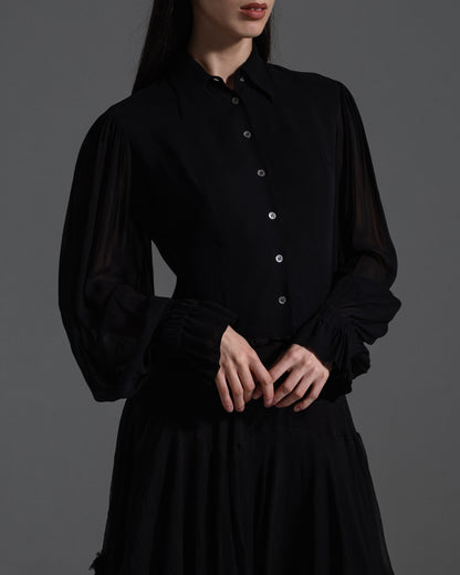 Dolce & Gabbana Spring 1993 Black Button Up w/ Sheer Sleeves  Icarus Vintage