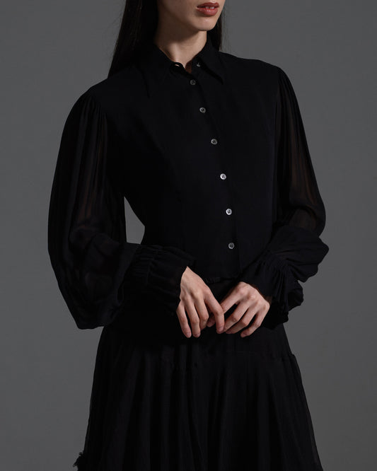 Dolce & Gabbana Spring 1993 Black Button Up w/ Sheer Sleeves  Icarus Vintage