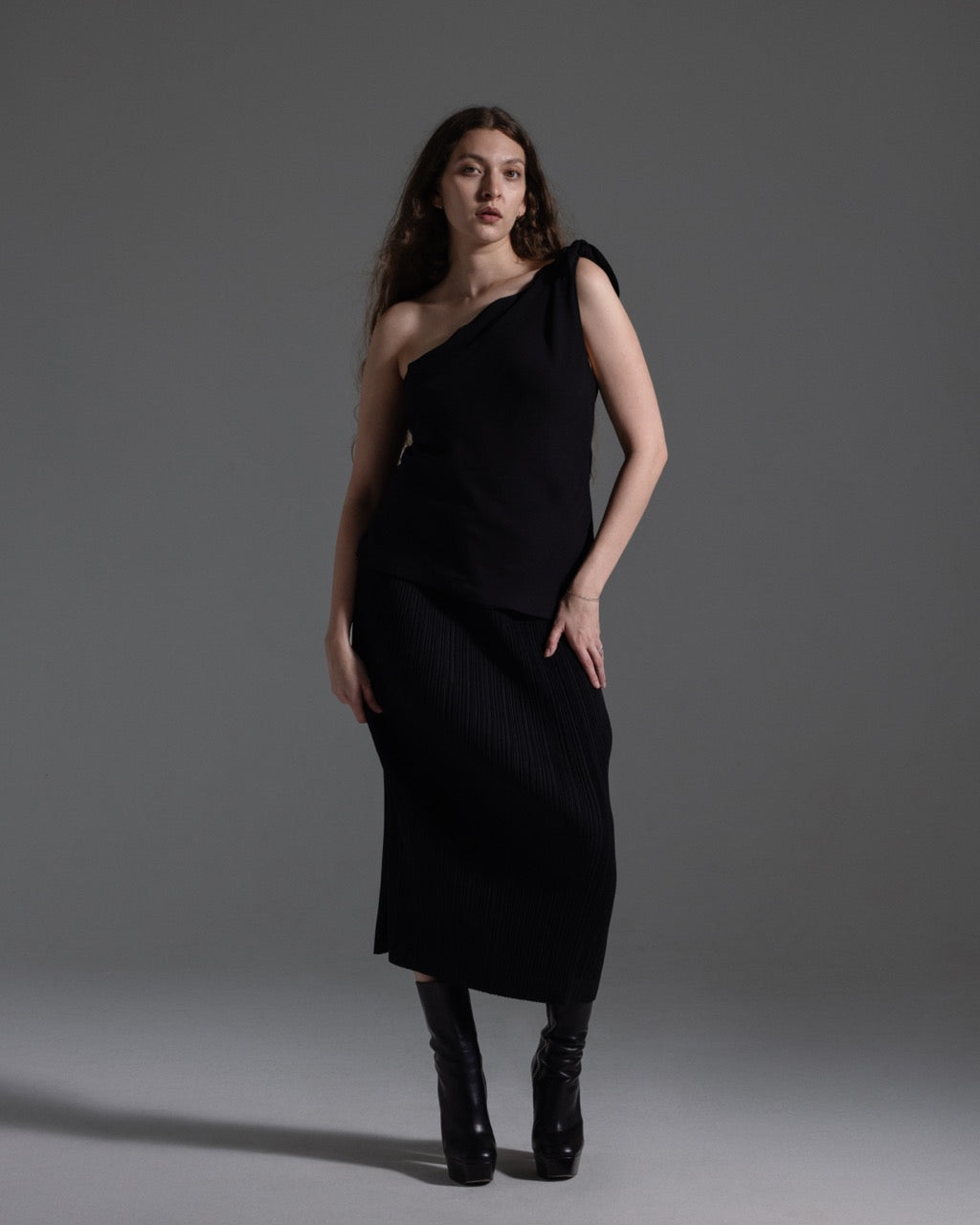 Gucci Black One Shoulder Silk Top w/ Slit  Icarus Vintage