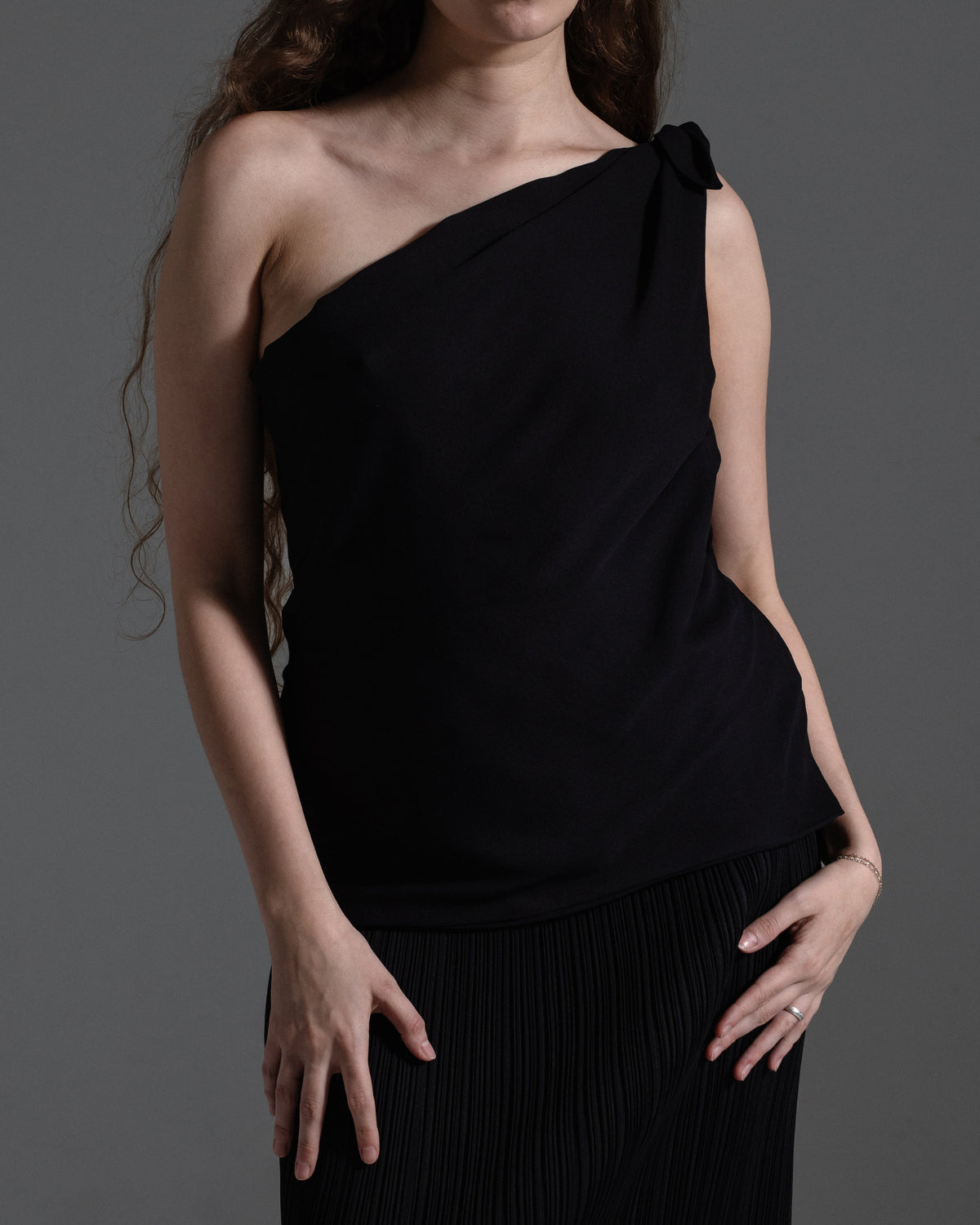 Gucci Black One Shoulder Silk Top w/ Slit  Icarus Vintage