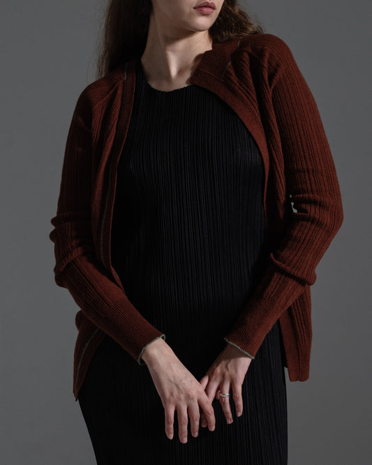 Yohji Yamamoto Y's Brown Knit Cardigan w/ Asymmetrical Collar  Icarus Vintage