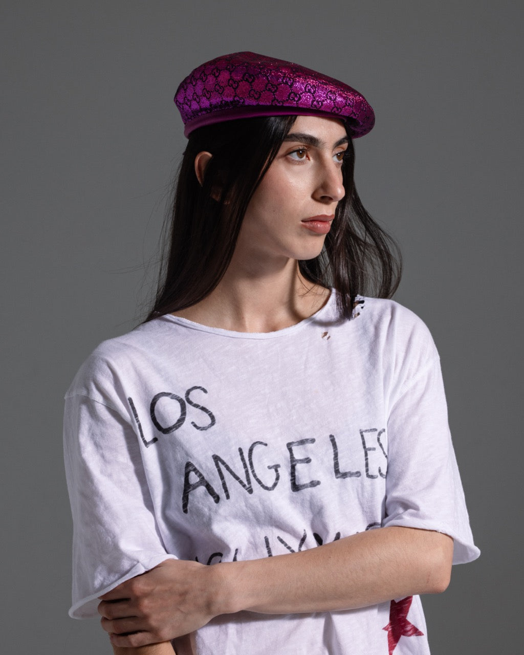 Gucci Fall 2022 Pink Lame Monogram Beret  Icarus Vintage