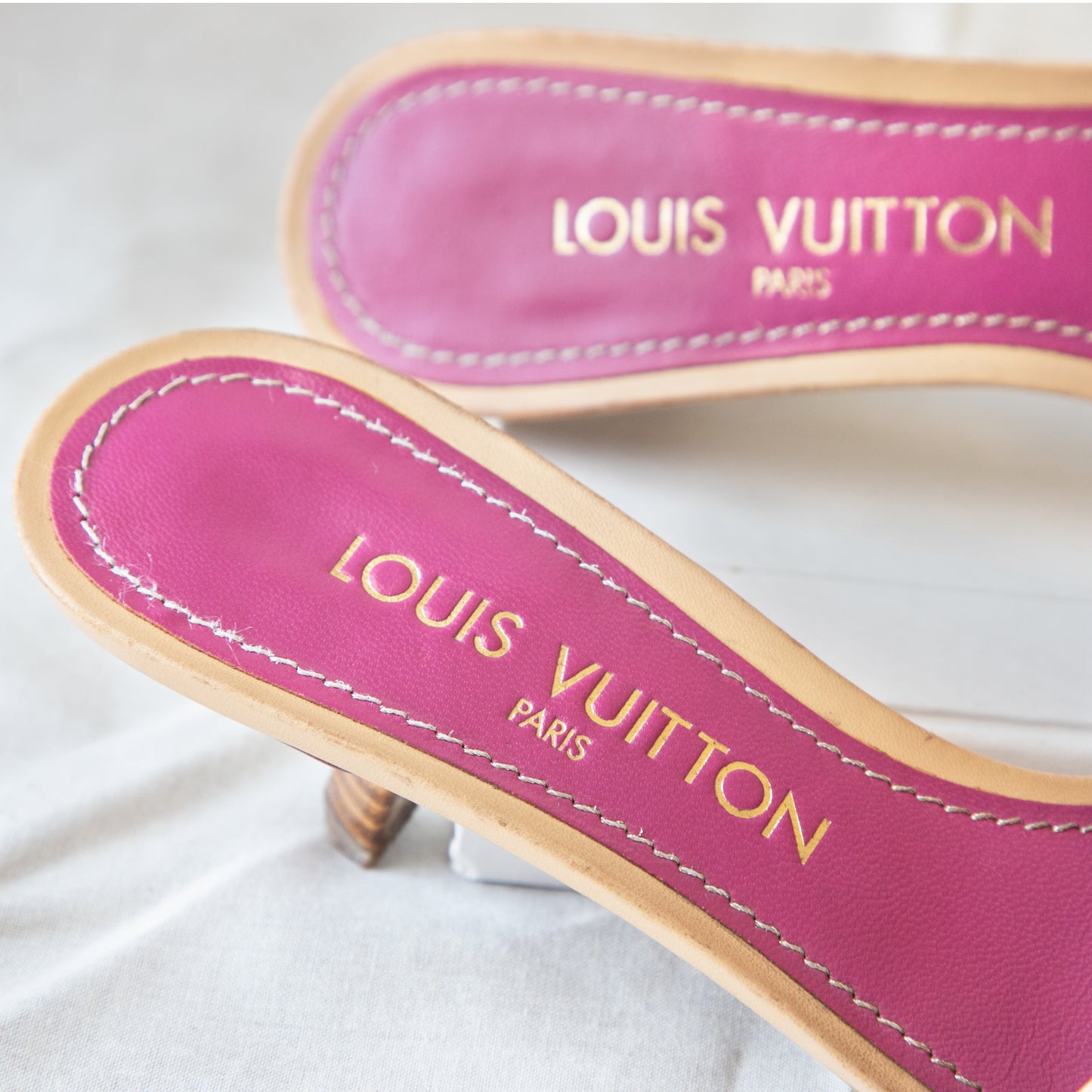 Y2K Louis Vuitton Monogram Pink Denim Kitten Heels 435.00 Icarus Vintage