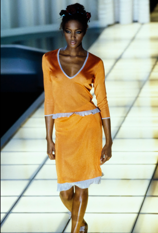 Versace - SS 1997 Orange Semi-sheer Knit Top  Icarus Vintage